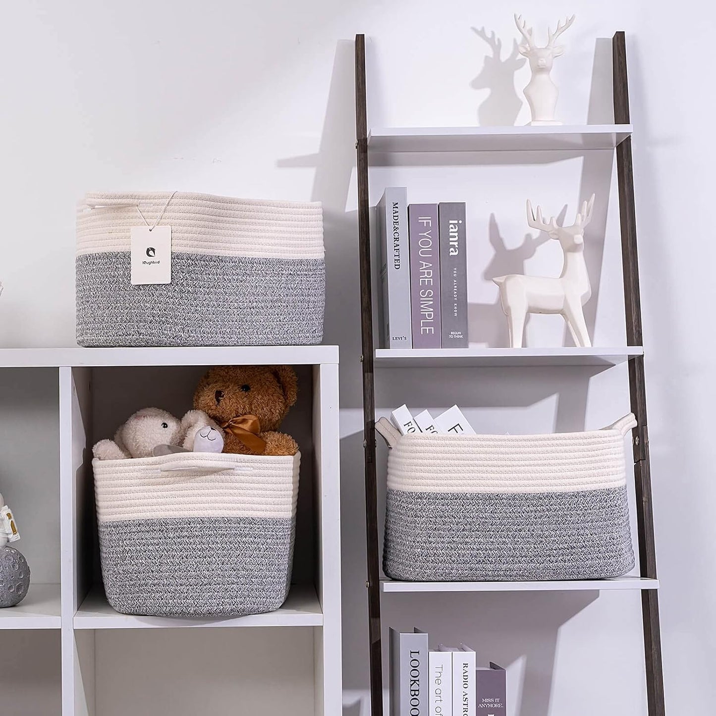 Medium and Large Woven Basket//With Handle, Used for Toys and Fabric Storage Basket used for Storing xl Storage Box, Decorative Storage Box Room 2pack (14L*10W*8.6H Silver Gray, 14Lx10Wx8.6H)