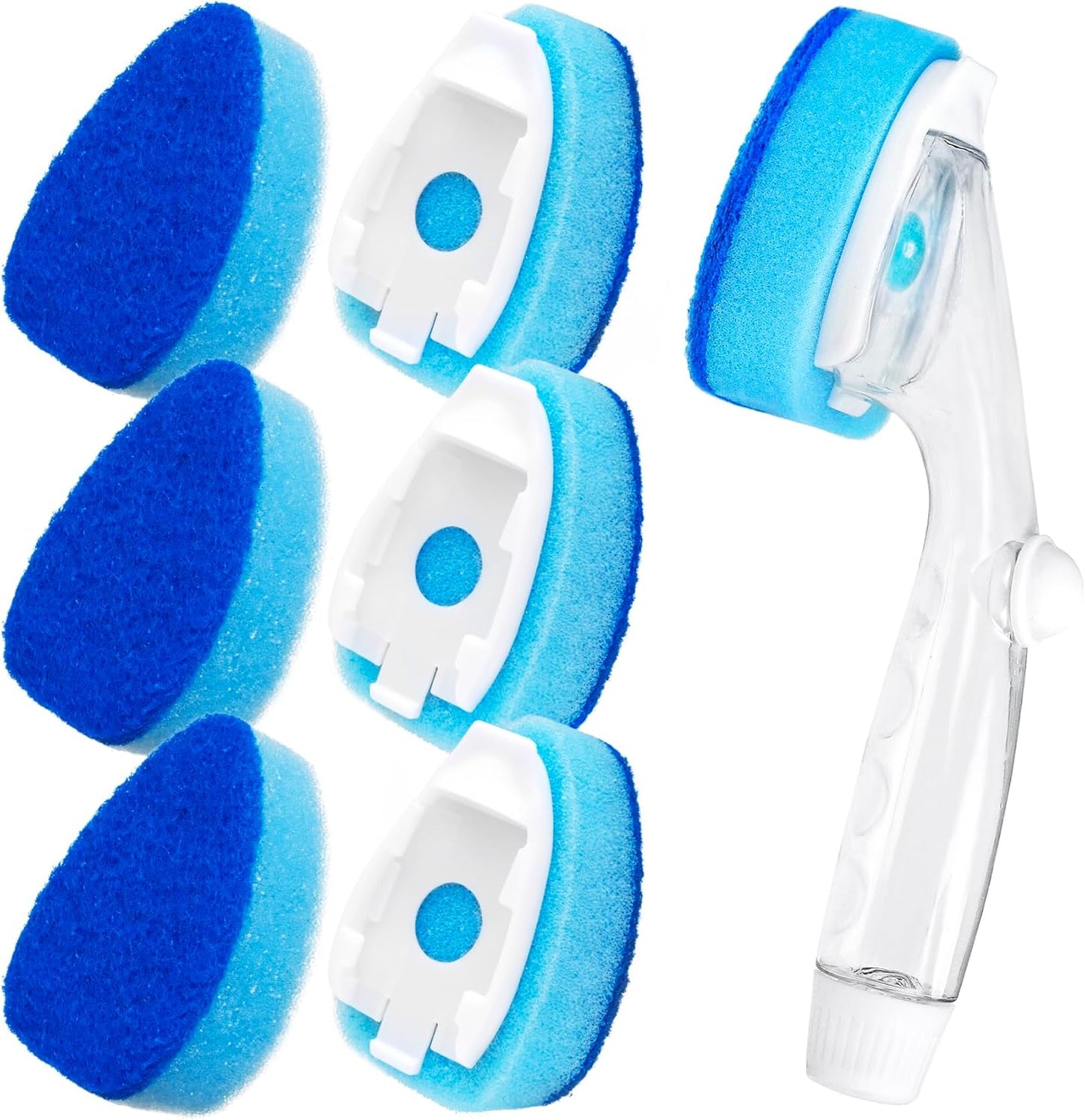 HELIME Heavy Duty Dish Wand Refills Kit with Handle, 6 Non Scratch Dishwand Refill Pack, Replacement Sponge Heads Set,Dishwashing Scrub Brush,Soap Control Dispenser Scrubbers, Dishwasher Cleaning Tool