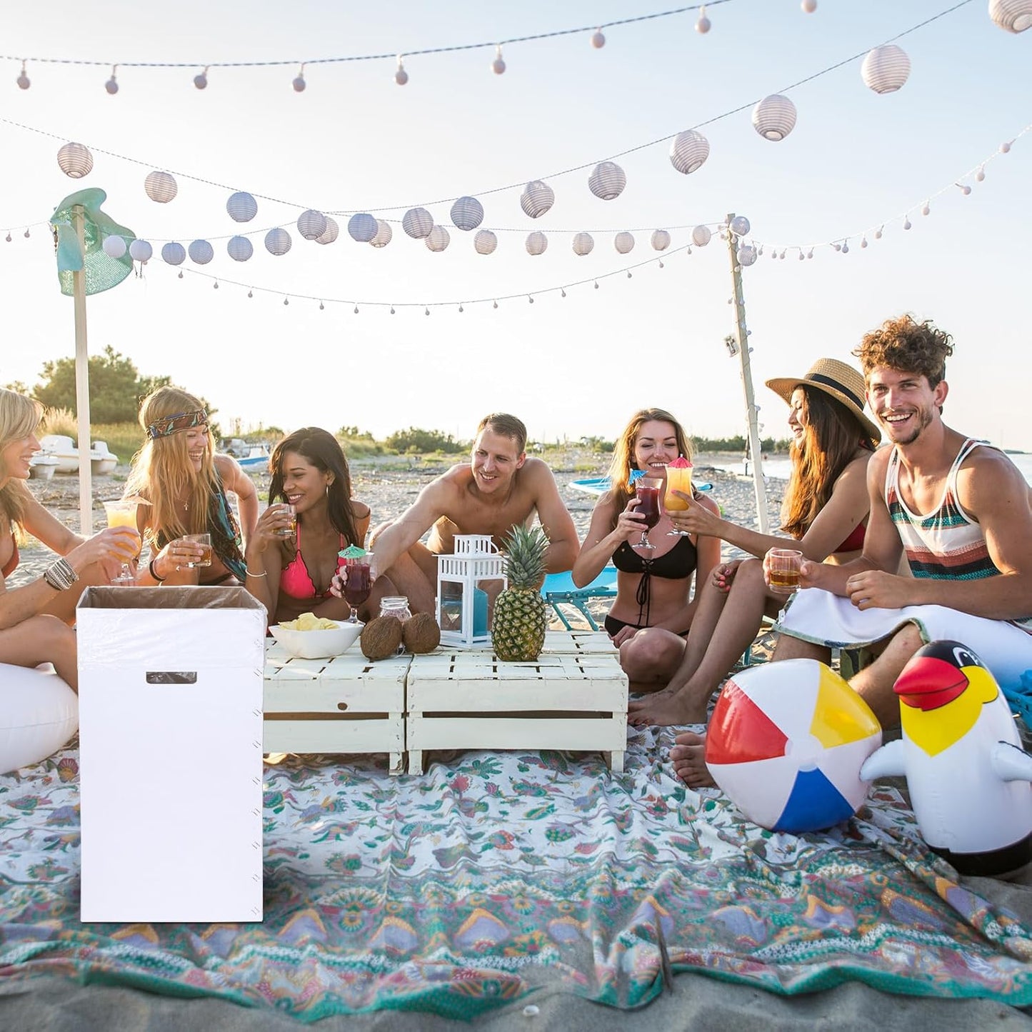 Tioncy 5 Pcs Cardboard Trash Cans Disposable and Reusable Corrugated Cardboard Trash Cans Recycling Bins Bulk with 10 Garbage Bags White Garbage Boxes for Parties Events