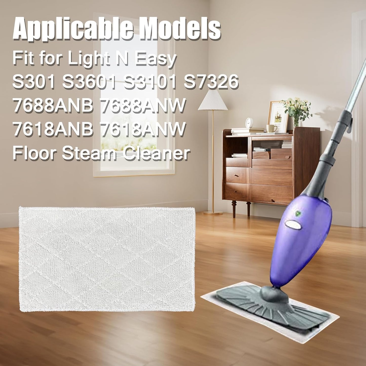 Light 'N' Easy Steam Mop Pads Replacement Reusable for S3601 S3101 S7326 7688ANB 7688ANW Floor Microfiber Cleaning Cloths(8 Pack)