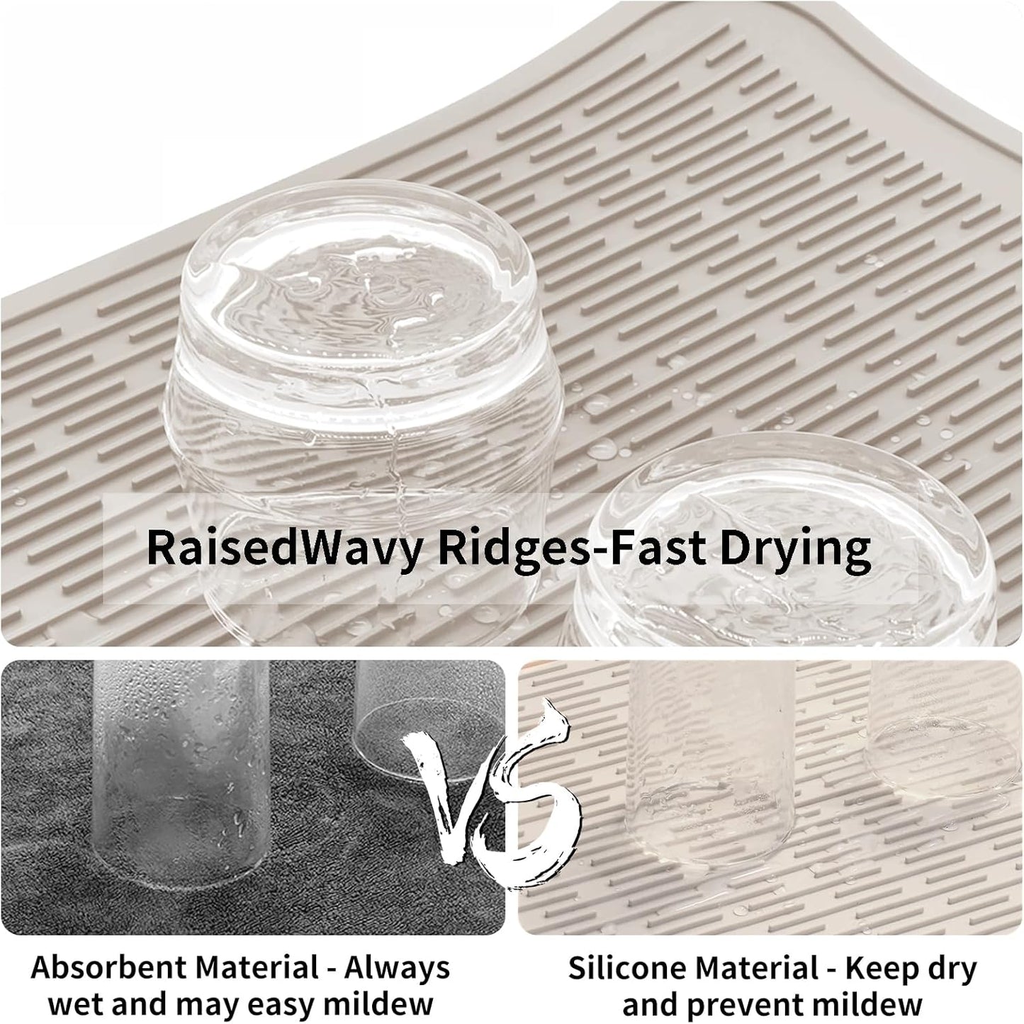 ZLR Silicone Dish Drying Mat for Kitchen Counter, Eco-Friendly Fast Dry Dish Mat, Easy Clean Multi Usage Drying Matt, Heat Resistant Trivet, 16" x 18" XL, Cassava White