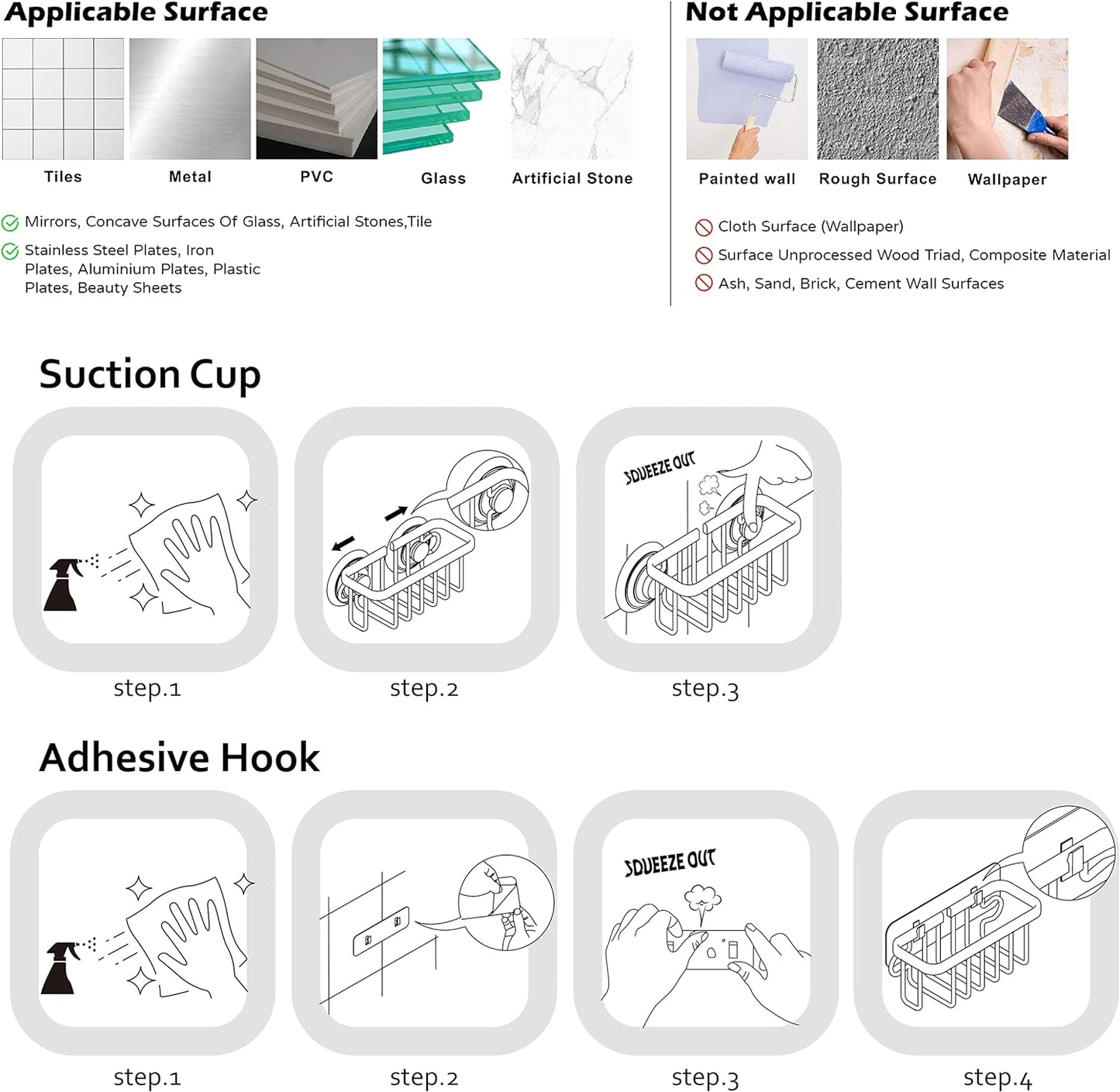 SunnyPoint NeverRust Kitchen & Bathroom Sink Caddy for Sponges, Scrubbers, Soap, 6" x 2.5" x 2.75", with Adhesive Mount - Additional Suction Cup Included –Aluminum (Black)