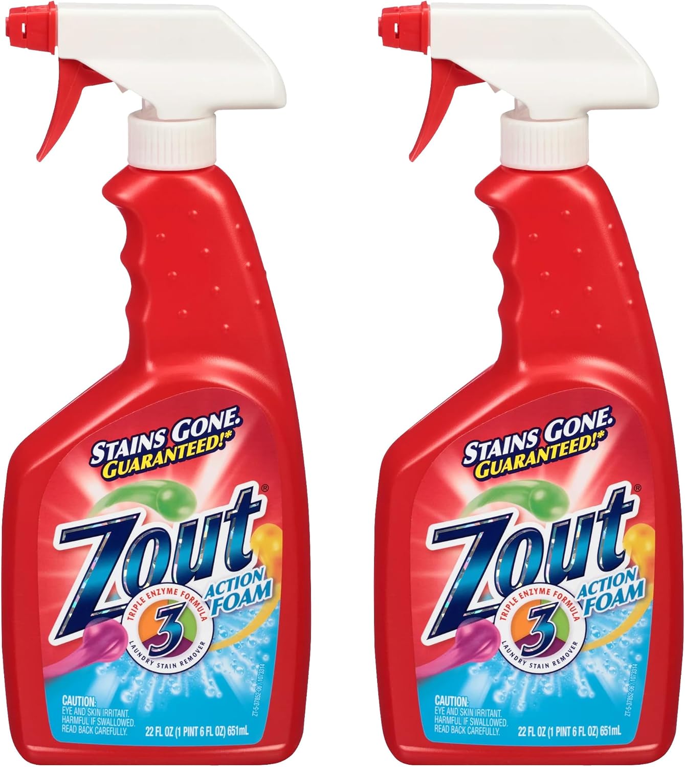 Zout Laundry Stain Remover Spray, Triple Enzyme Formula, 22 Ounce Bottles, 2-Pack