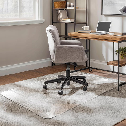 Office Chair Mat for Carpet & Hardwood, Upgraded 29" x 48" Dual Use Tempered Glass Chair Mat for Chair and Footrest Under Desk