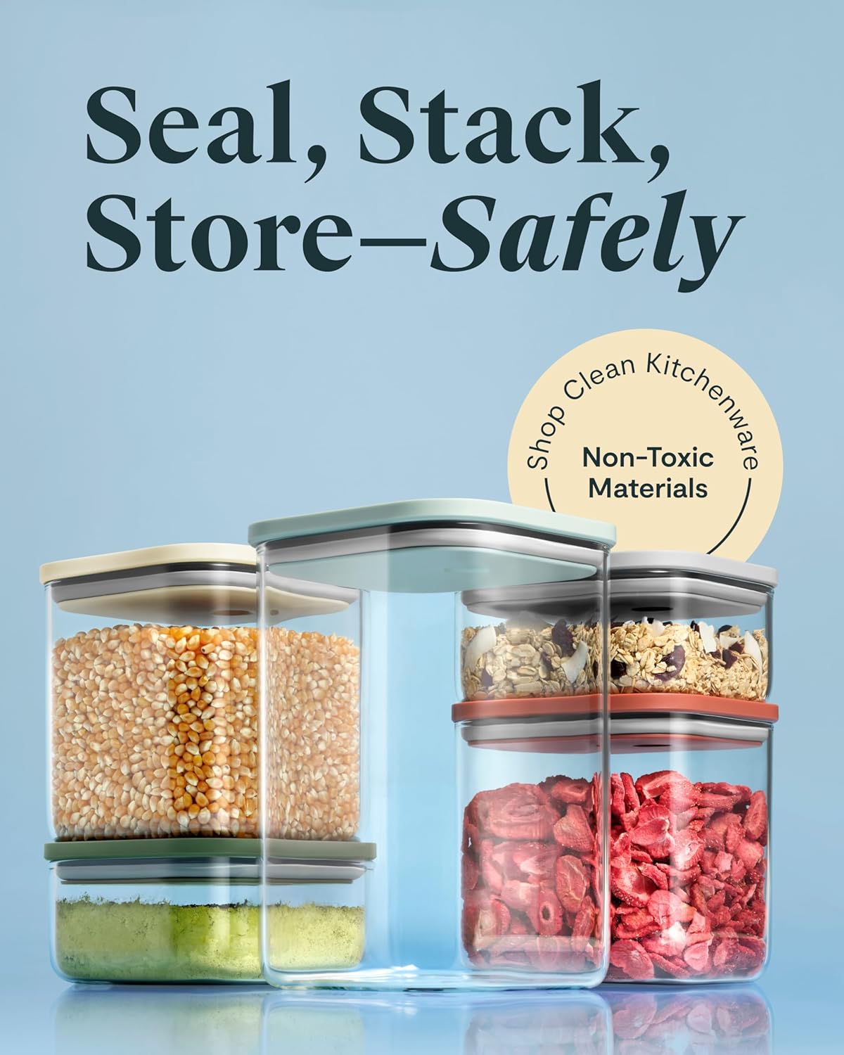 Caraway 14-Piece Glass Airtight Food Storage Containers with Lids – Non-Toxic, BPA-Free Kitchen Storage Containers – Stackable, Space-Saving Airtight Containers for Dry Goods and More - Sage