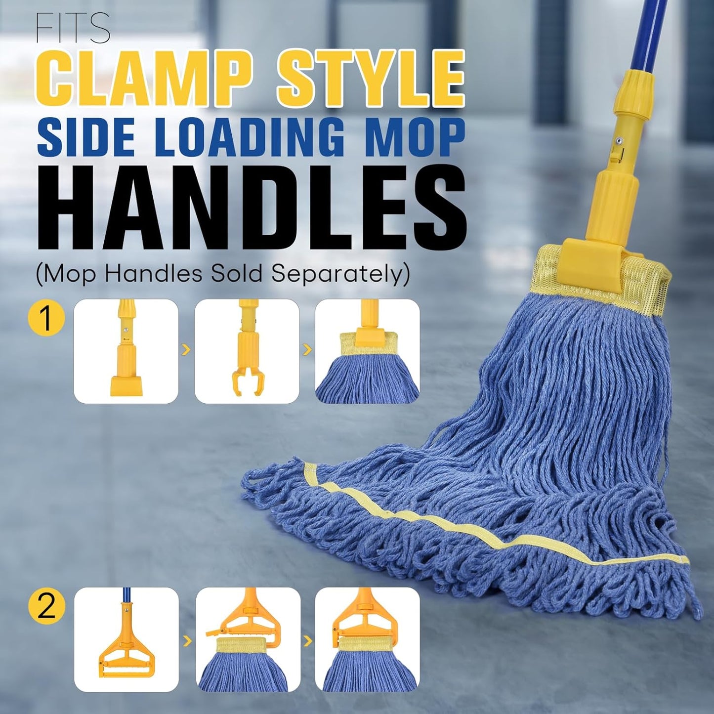 Matthew Cleaning Commercial Mop Head Replacement, 5 Inch Wide Headband, Looped End Cotton Blend String Wet Mops for Floor Cleaning, 24 oz Large, 6-Pack Blue