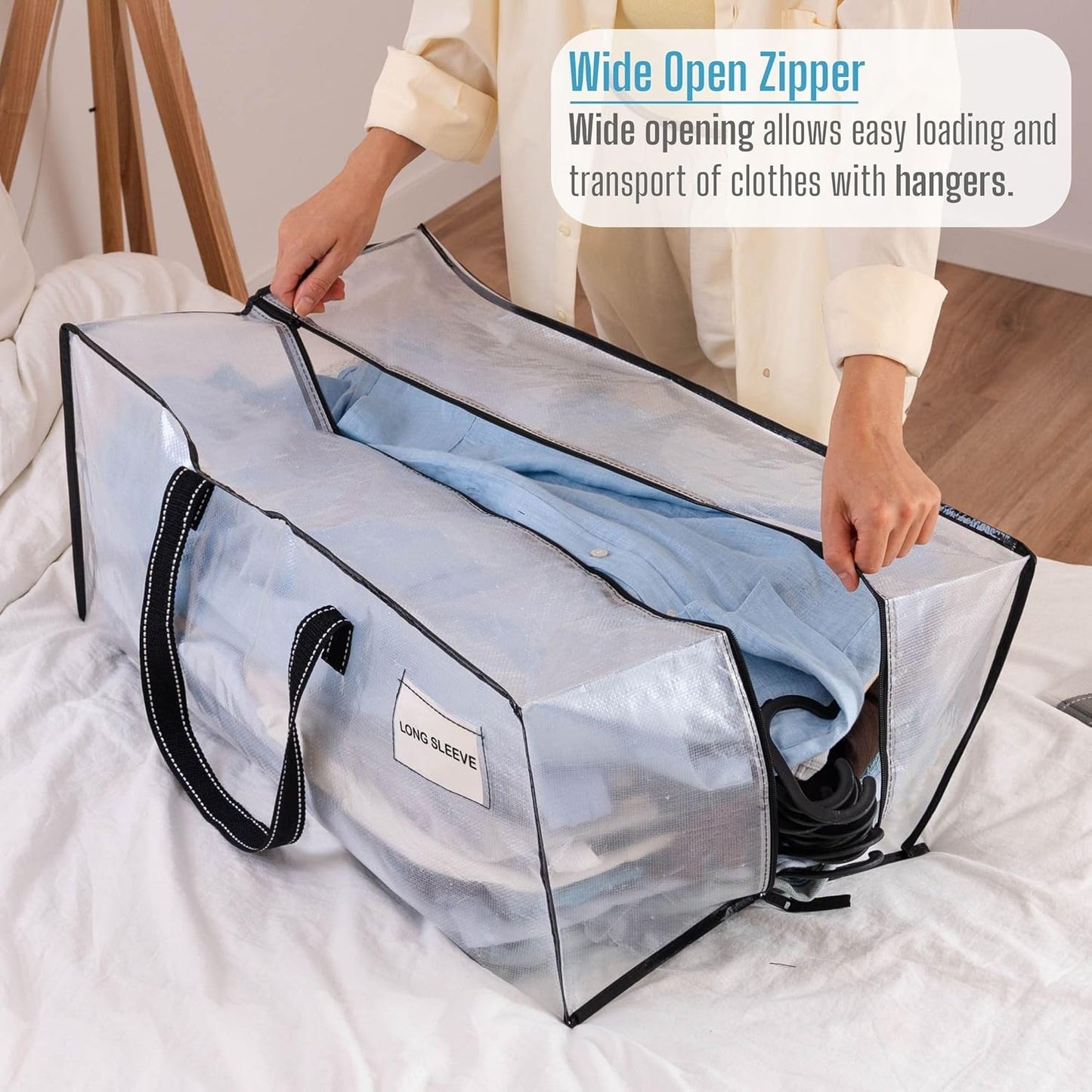 VENO 8 Pack Moving Bags Extra Large Storage Bags for College Move-In, Heavy-Duty Storage Totes, Packing Boxes, and Wardrobe Moving Supplies - Durable Laundry Bags for Clothes (Clear, 8 Pack)