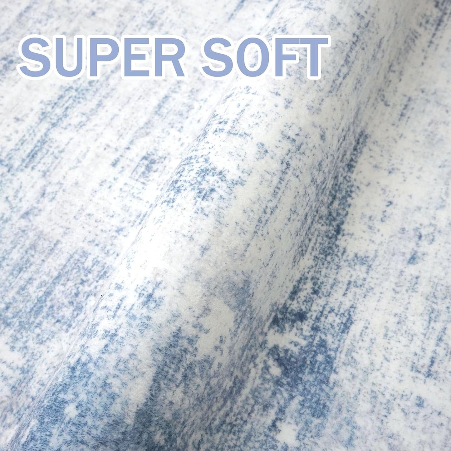 IOHOUZE Abstract Area Rugs 9x12 Ft Washable Large Rugs for Living Room, Non Slip Dining Room Rug, Printed Faux Wool Rugs for Bedroom, Floor Carpet for Office Nursery Playroom, Light Blue White