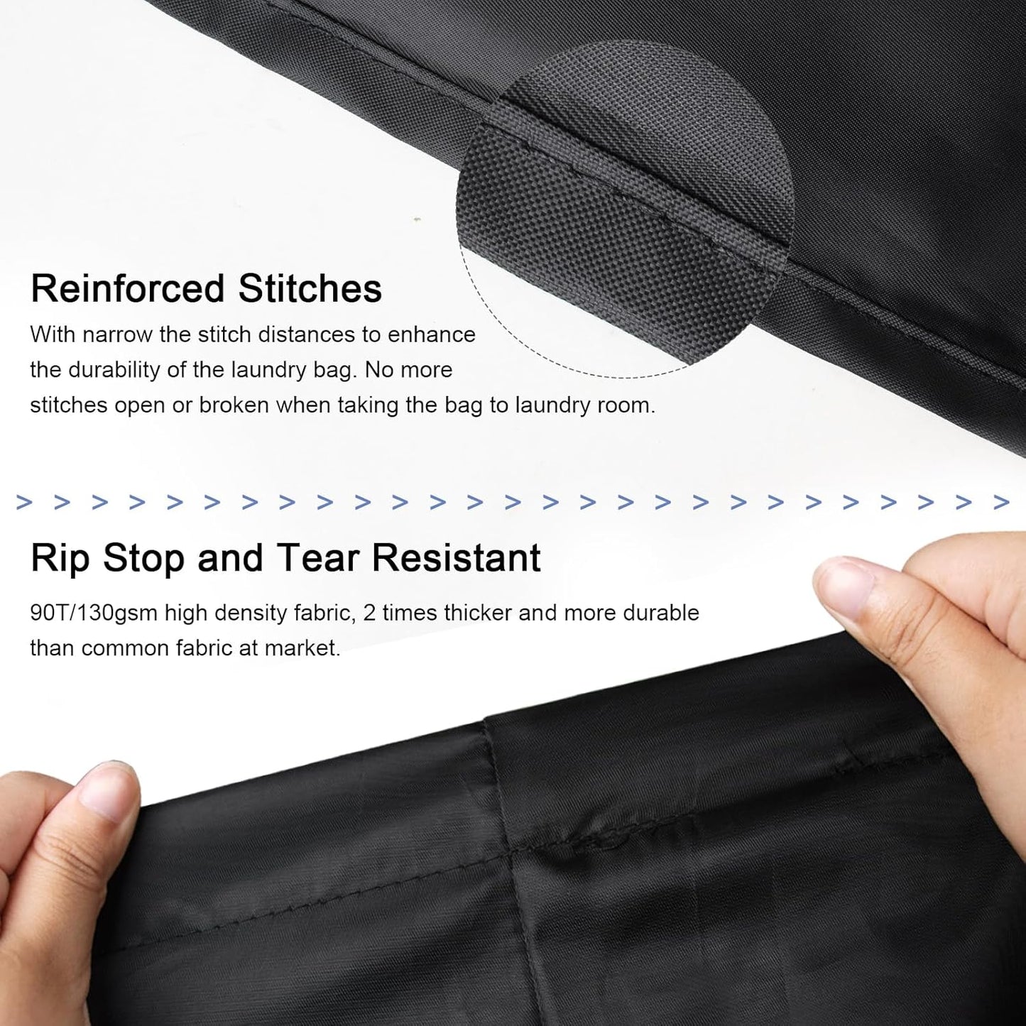 Polecasa Heavy Duty Large Laundry Bag with 130gsm Tear Resistant Fabric and Handles, Easy to Carry Durable Dirty Clothes Drawstring Bag, Perfect for College Dorm, Travel, 2 Pack 28”x36”, Black