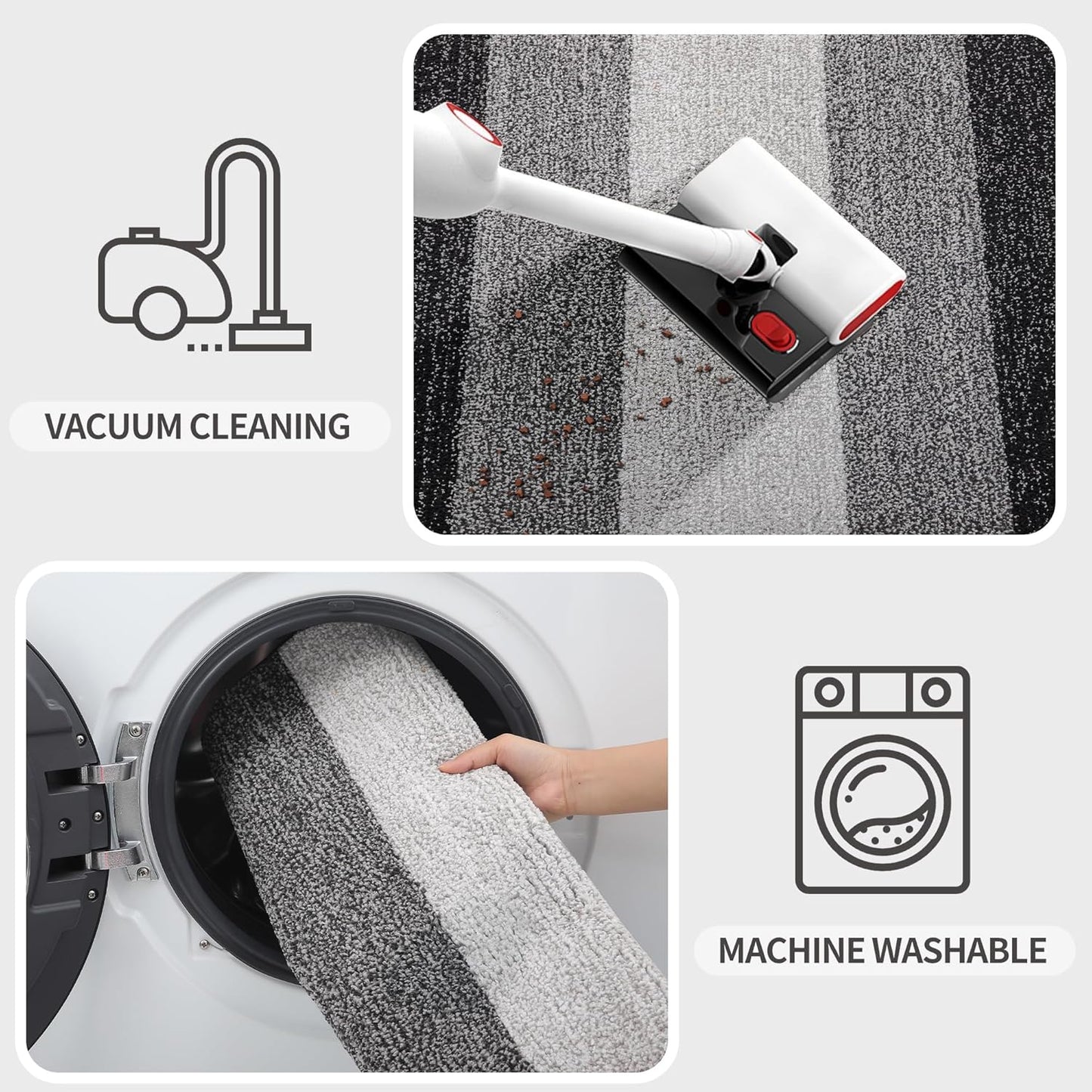 Kitinjoy Indoor Outdoor Door Mat, 59x36 Non-Slip Absorbent Dirt Trapper, Low-Profile Washable Inside Entrance Front Floor Mat, Sturdy Soft Entry Doormats for Entryway, Grey