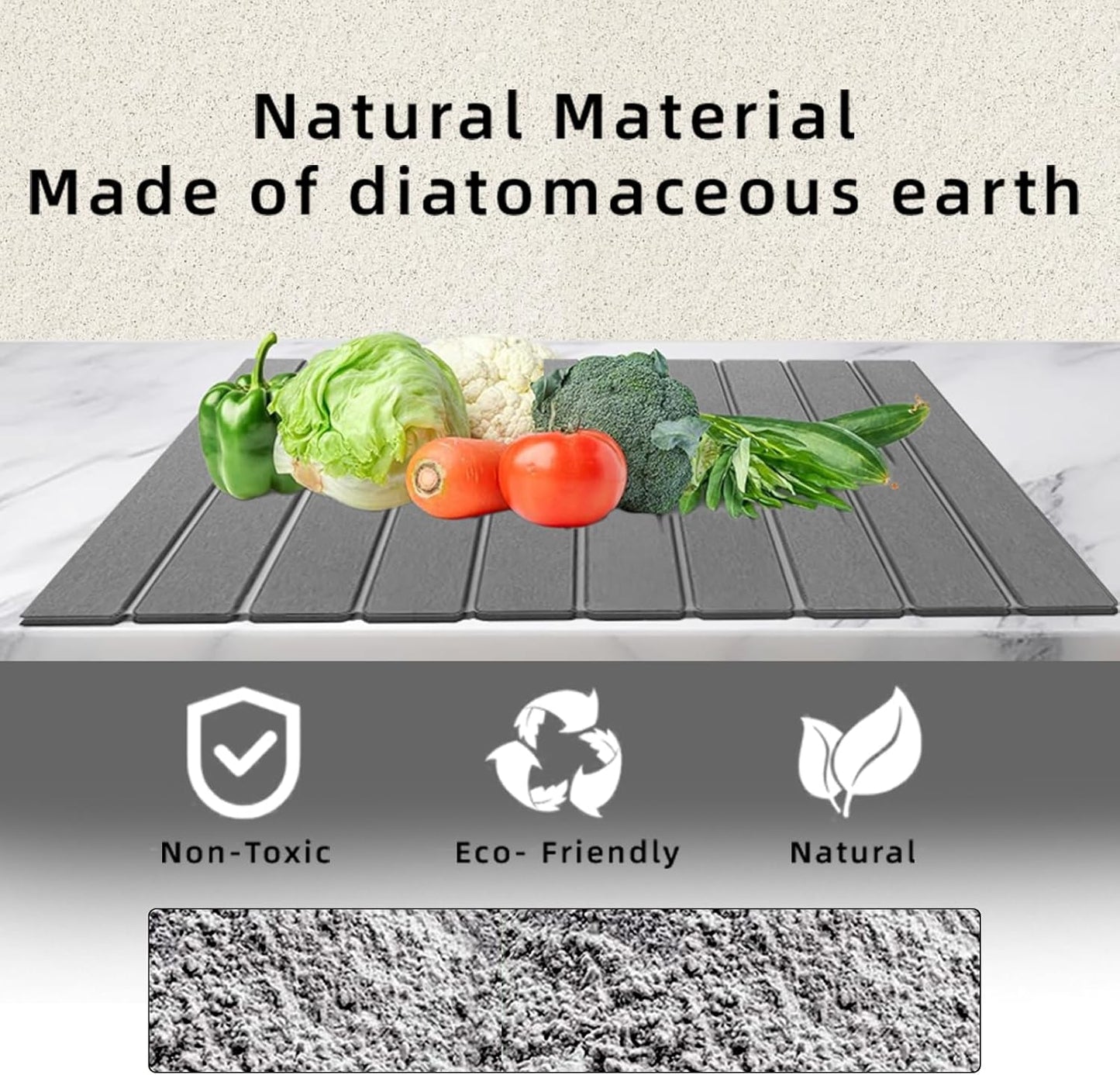 Stone Drying Mat for Kitchen Counter, Collapsible Dish Drying Mat, Fast Drying Diatomaceous Earth Dish Drying Mats, Water Absorbent Diatomite Kitchen Mat （Dark gray, small size）