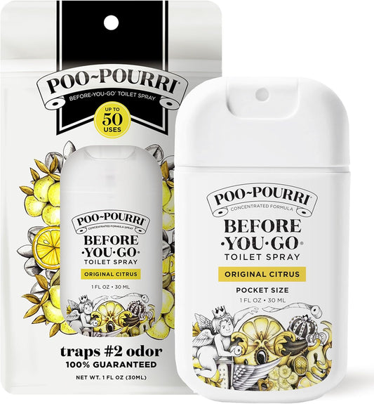 Poo-Pourri Before-You-Go Pocket Toilet Spray, Travel Essentials, Original Citrus, 1 Fl Oz, Up to 50 Uses, On-The-Go Bathroom Odor Deodorizer with Essential Oils, TSA Approved Size, Lemon Bergamot