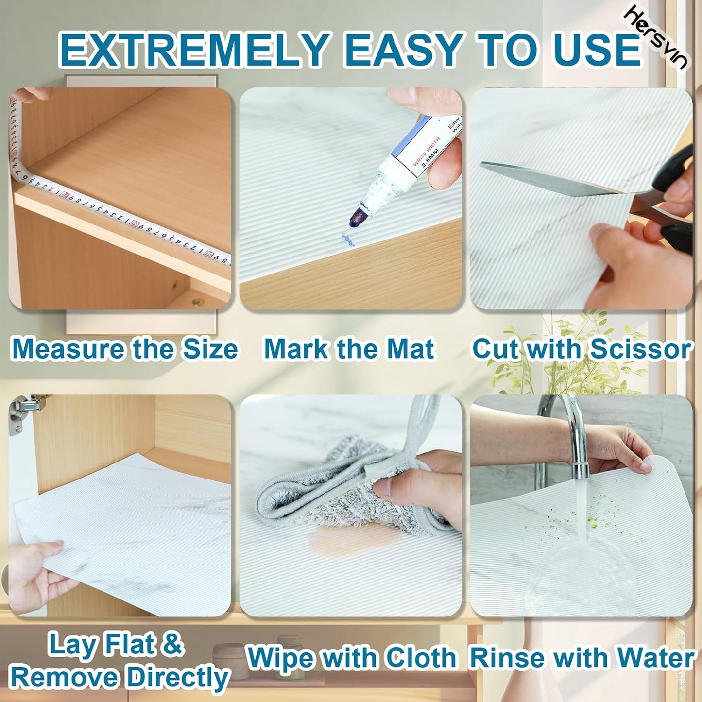 Shelf Liners 20 in x 20 ft EVA Drawer Mats, Non-Adhesive Cupboard Protector, Kitchen Cabinet Lining Fridge Liner (White Marble Stripe, 50.8x610cm)