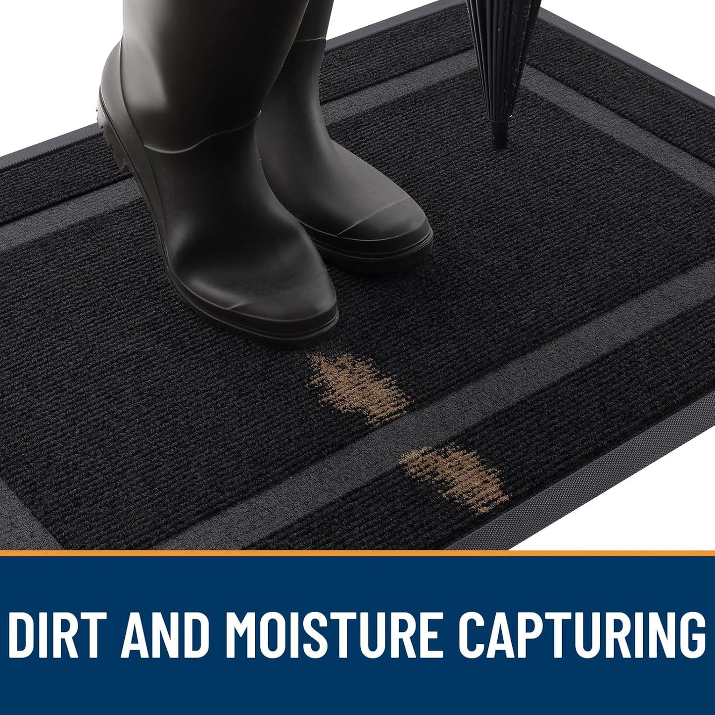 OLANLY Front Door Mat Indoor Outdoor Entrance, Waterproof All-Season, All-Weather Doormat, Sturdy Natural Rubber, Fade Resistant, Low Profile, Easy Clean Patio Porch Entryway Mat, 36x24, Black