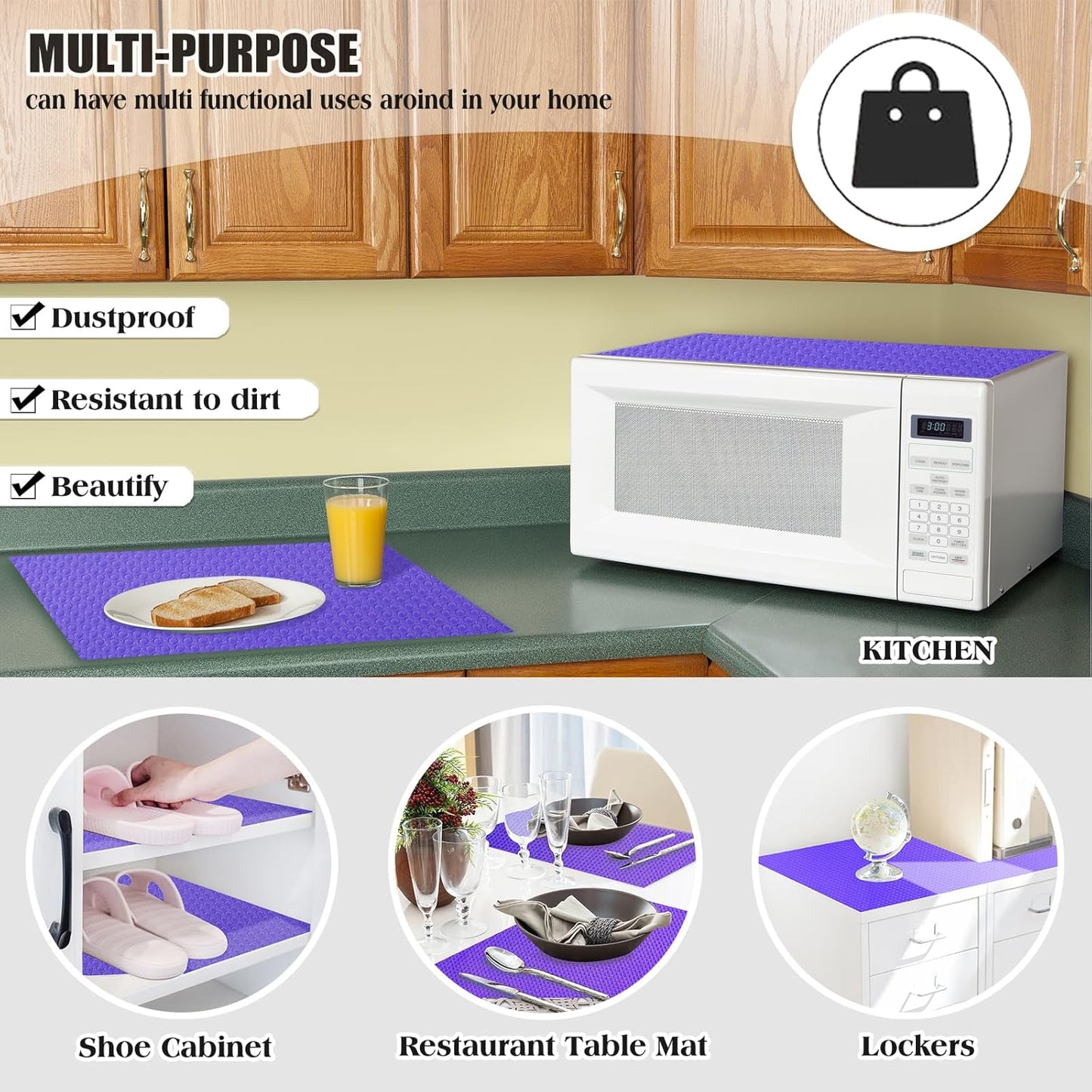 10Pcs Refrigerator Liners, Washable Fridge Liner Shelf Mats Refrigerator Pads for Cupboard Cabinet Drawer Home Kitchen Accessories Organization (Purple)