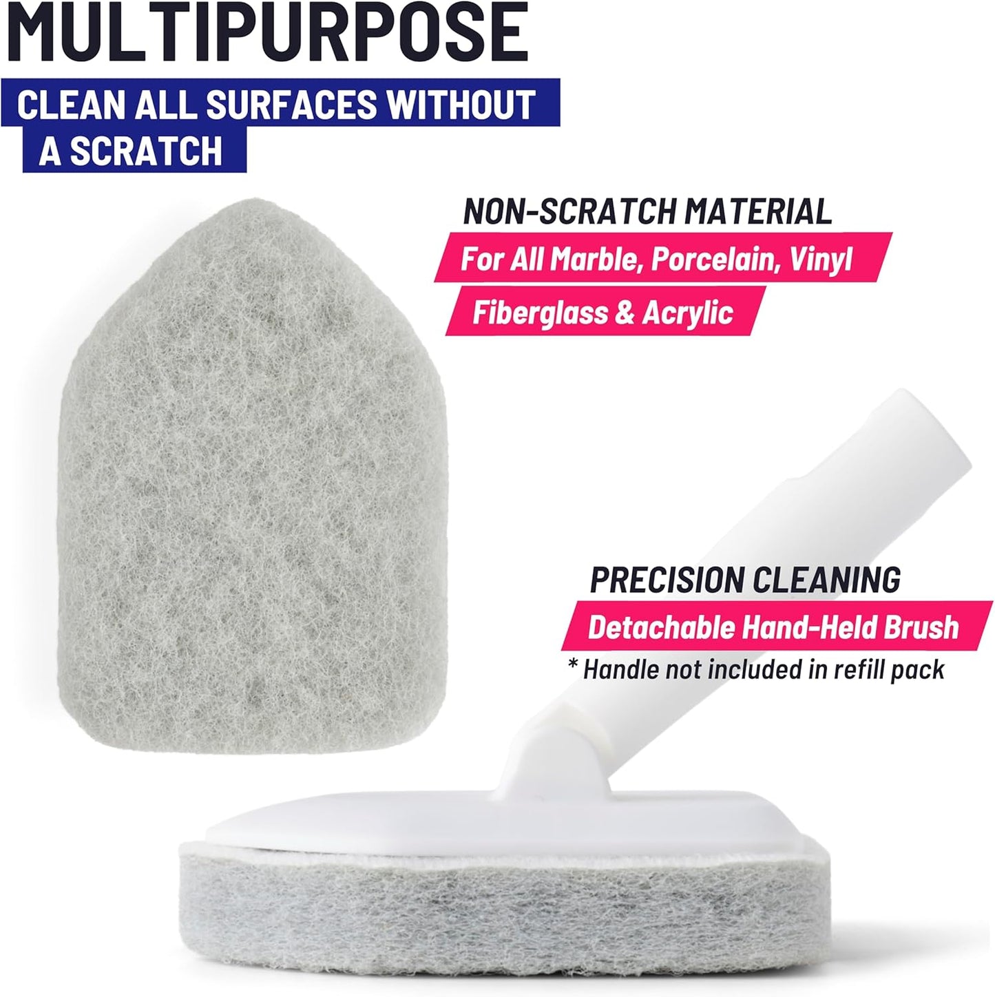 Replacement Scrubber Refill for Moku Home Extendable Tub Tile Shower Brush for Cleaning Non-Scratch (2X Scrubber Sponge Gray)