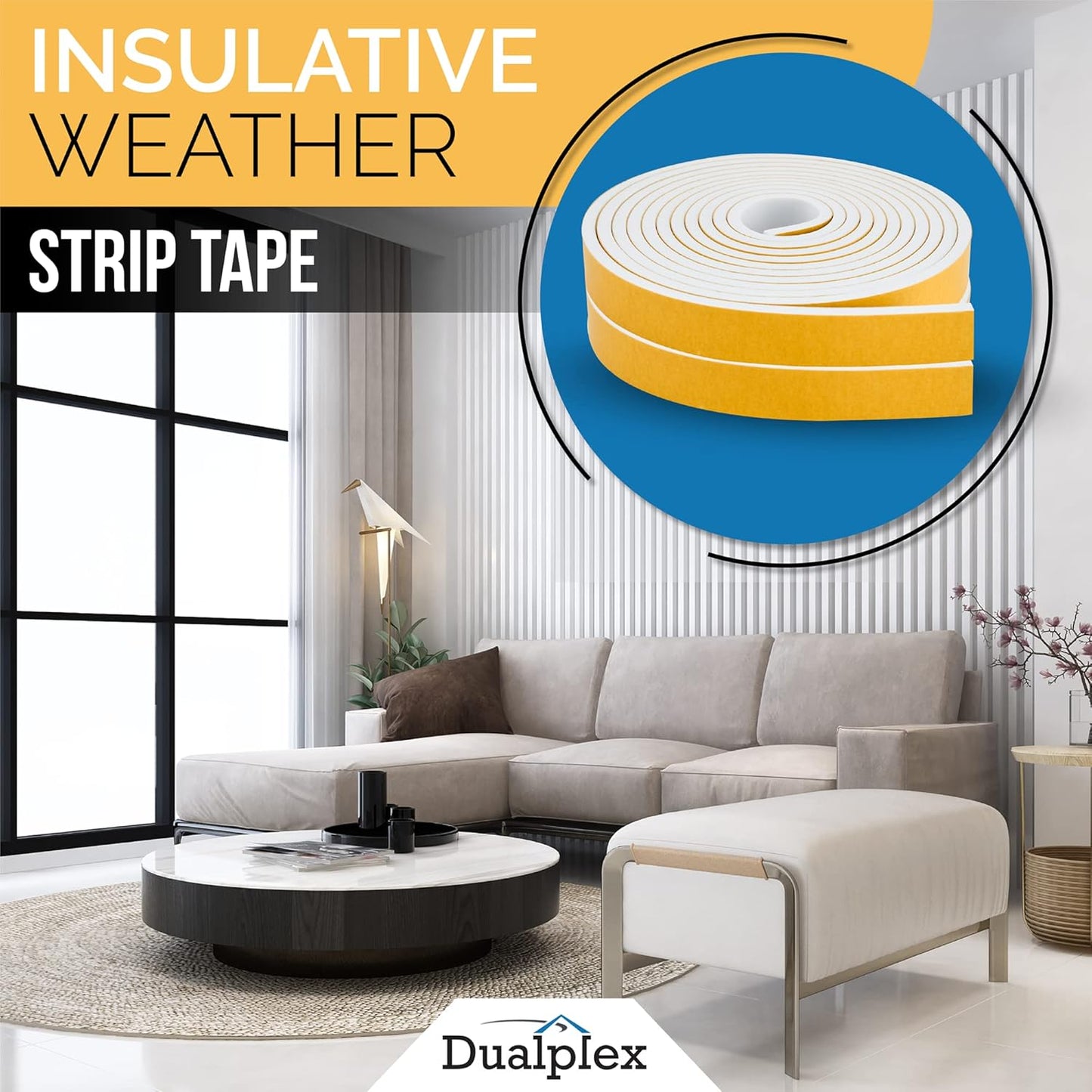 High Density Foam Weather Stripping Door Seal Strip Insulation Tape Roll for Insulating Door Frame, Window, Air Conditioner | Self Adhesive Sealing Weatherstrip (White, 1 in x 1/2 in x 18 Ft)