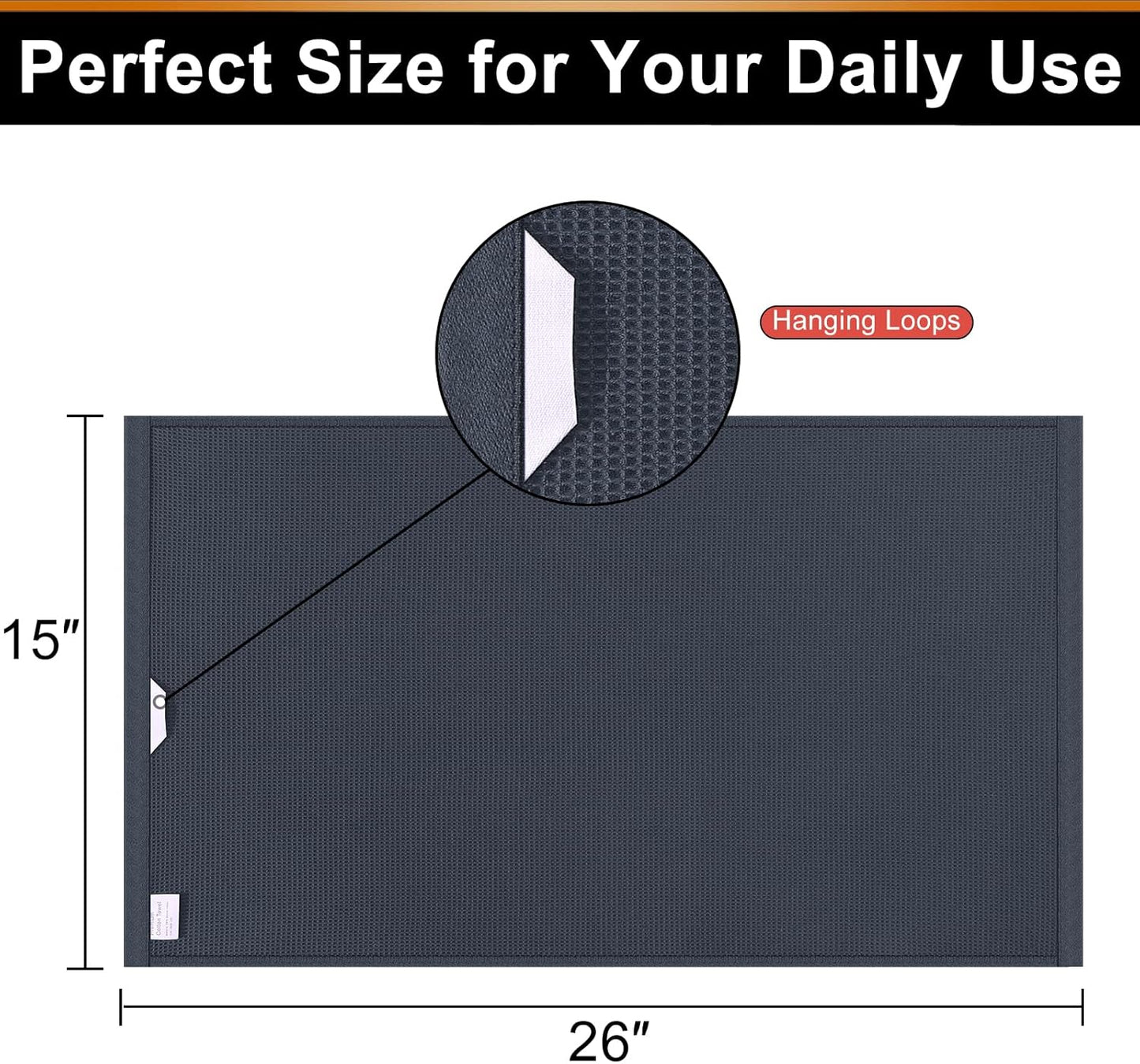 Homaxy 100% Cotton Kitchen Towels and Dishcloths Set - 8 Pack Waffle Weave Soft and Absorbent Dish Towels - 26 X 16 Inch and 12 X 12 Inch - Dark Grey