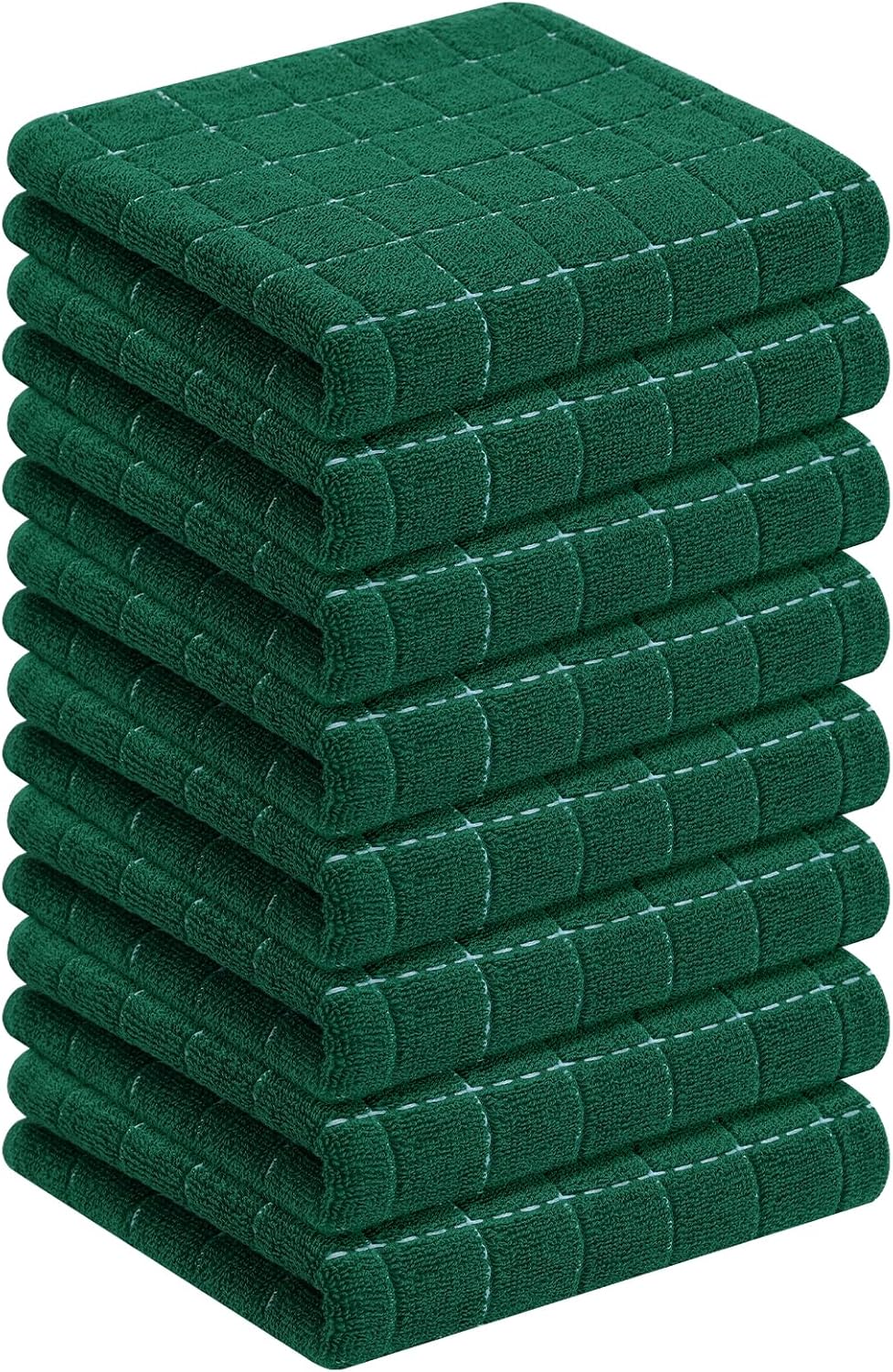 Homaxy 100% Cotton Terry Kitchen Towels(Dark Green, 13 x 28 inches), Checkered Designed, Soft and Super Absorbent Dish Towels, 8 Pack