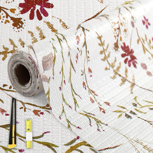 FINNEZ Shelf and Drawer Liner 12in x 30FT with Cutting Tool, Non Slip Non Adhesive Drawer Liners for Kitchen Cabinets, Waterproof Floral Cabinet Liner for Shelves, Refrigerator