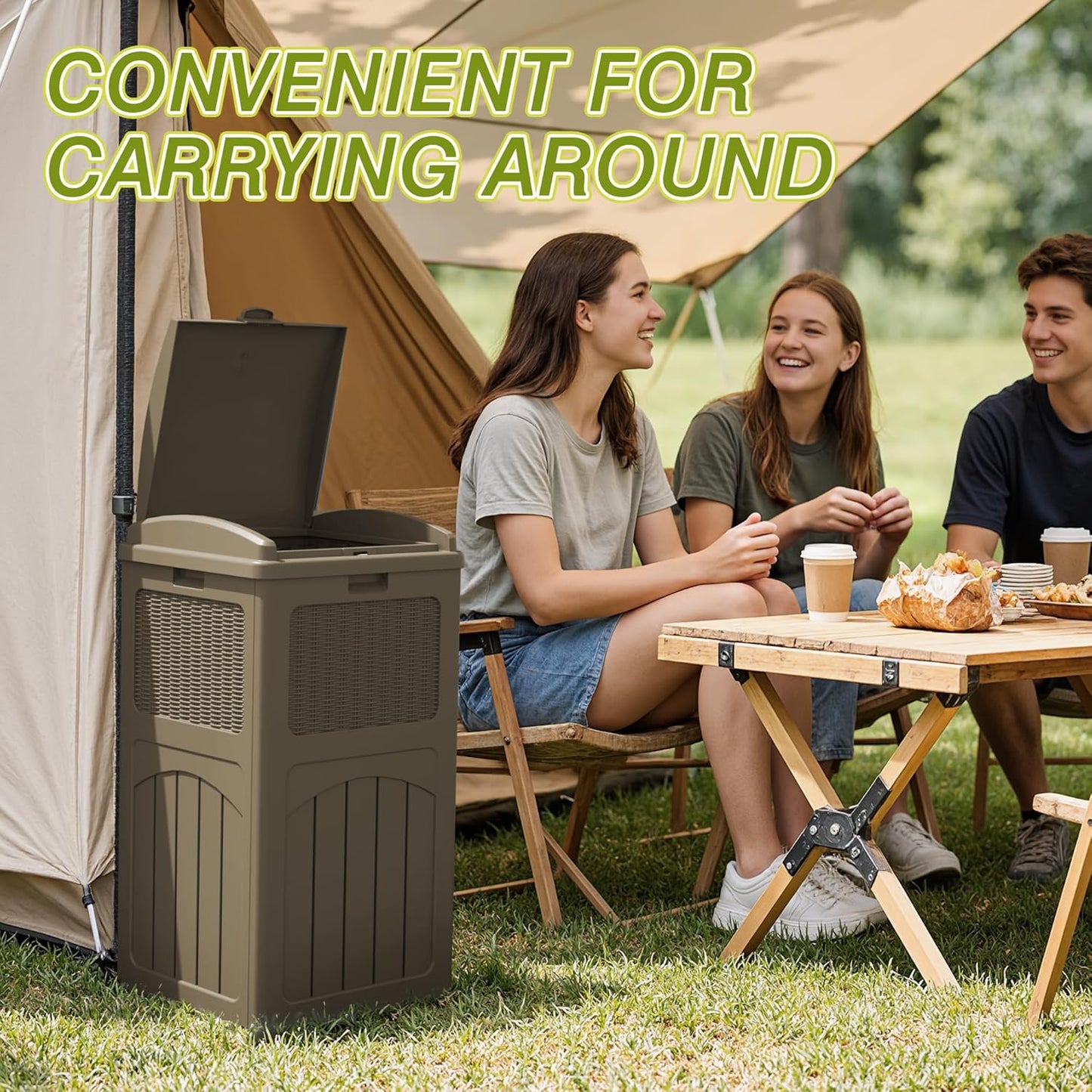 Greesum 33 Gallon Outdoor Trash Can with Lid (2-Pack), Heavy Duty Resin Garbage Bin, Waterproof & UV Resistant for Patio, Garden, Deck, Yard, Light Coffee