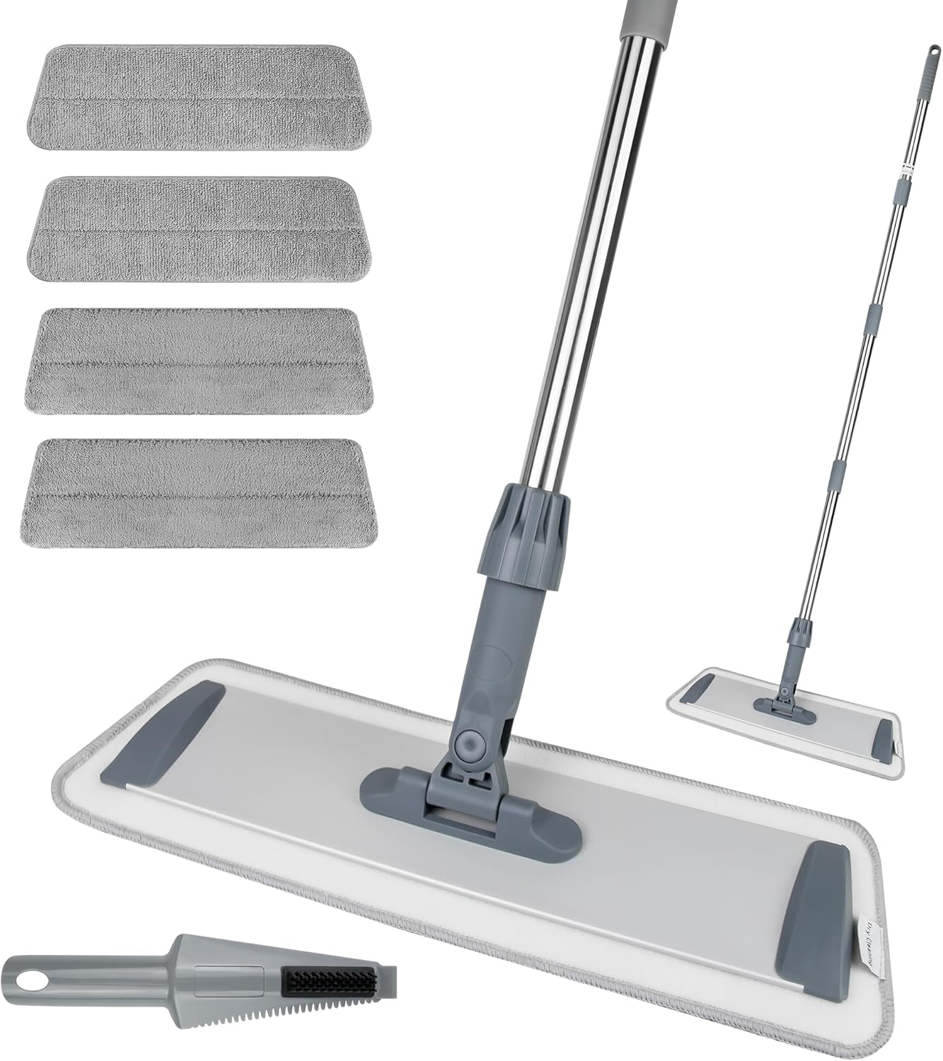 Microfiber Flat Mop for Floor Cleaning - Wet & Dry Mop for Hardwood, Vinyl, Tile Floors with 4 Reusable Washable Pads, Stainless Steel Adjustable Handle, 360° Rotatable Head