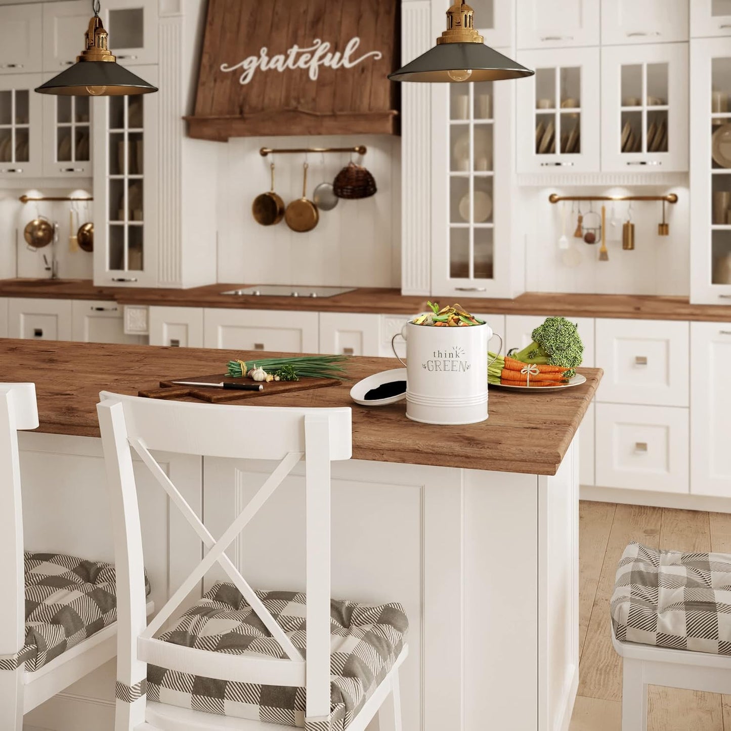 Barnyard Designs Compost Bin for Kitchen Counter - 1.2 Gallon Countertop Composter with Extra Smell-Absorbing Filters and Inner Bucket for Easy Cleaning - Food Waste Bin for Kitchen with Lid (White)