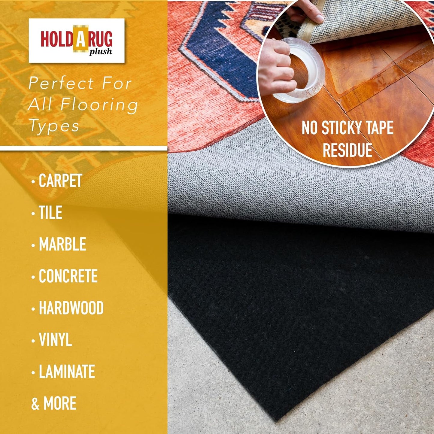 Hold-a-Rug Plush 5' Round Nonskid, Nonslip Rug Pad, Reversible Gripper, ¼ Thick, Safe for All Floors and Carpet, Keep Area Rugs Secure