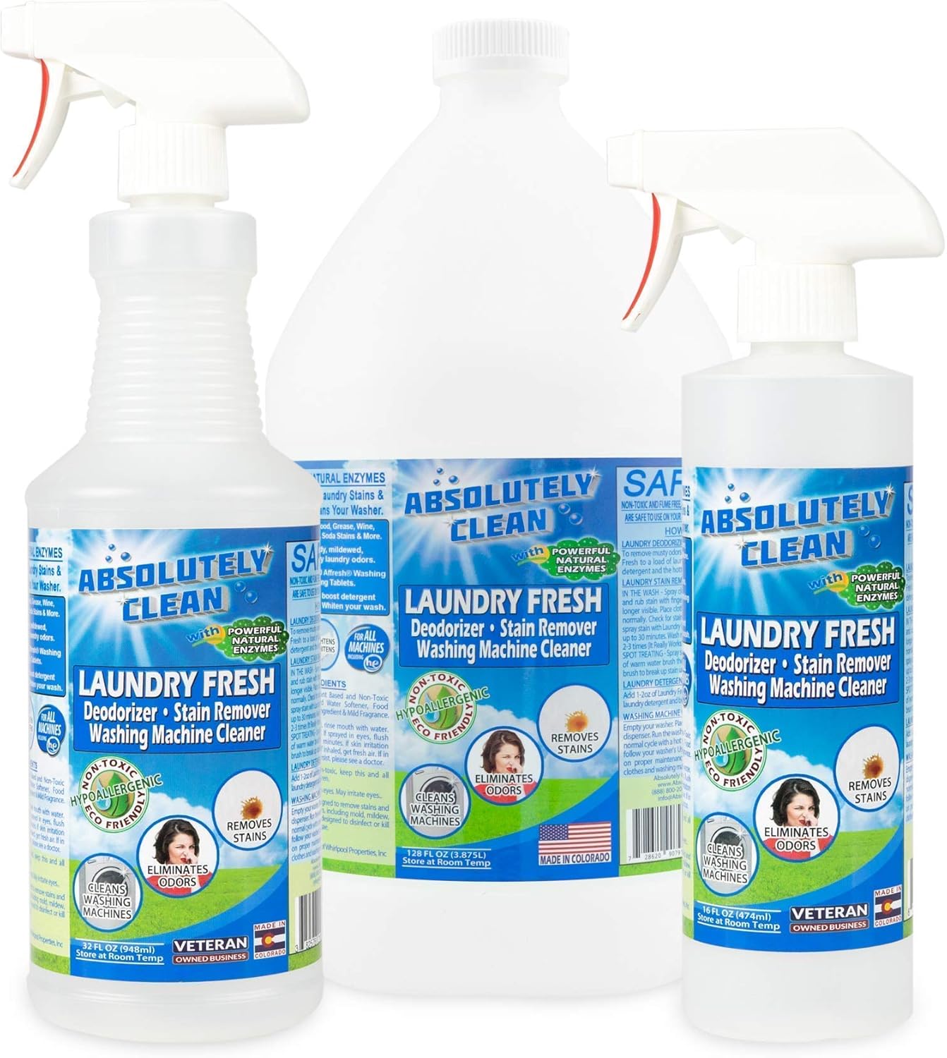Absolutely Clean Amazing Laundry detergent liquid Stain and Odor Remover, Naturally Based Formula (USA Made)