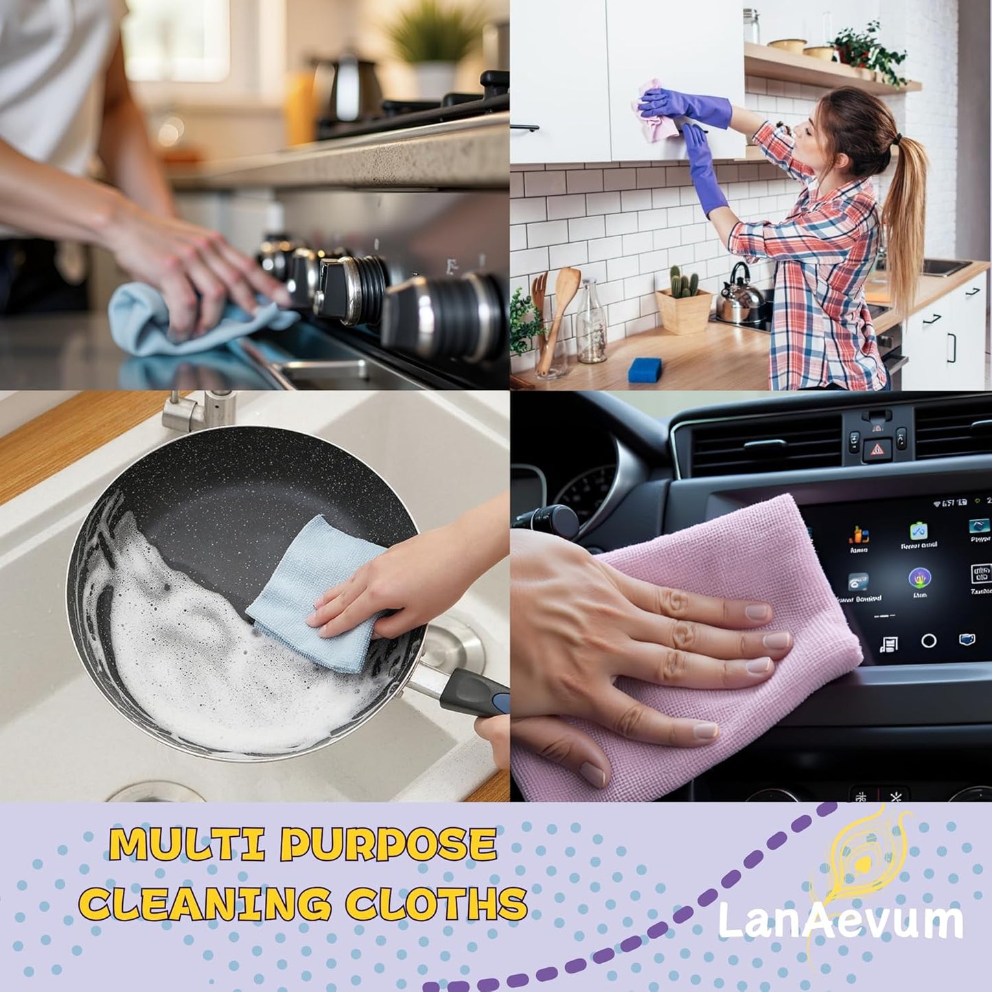 Microfiber Cleaning Cloths 60-Pack Microfiber Towels Pull-Out Packs 8.7x8.7 in, Lint Free, Streak Free, Absorbent, Reusable, Washable, Scratch Free, for Kitchen, Car Detailing, Glass, Pink/Gray/Blue