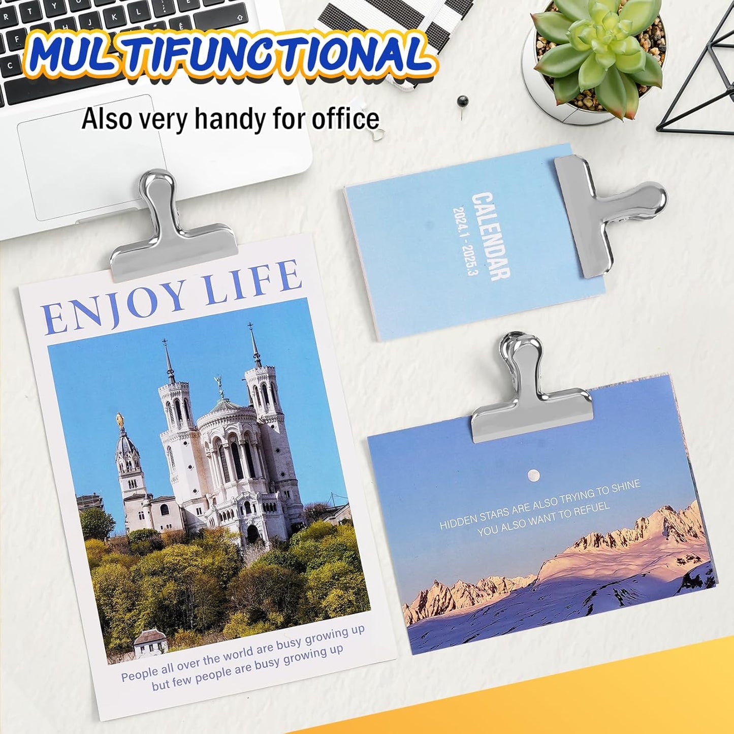 VNDUEEY 24 Pack Stainless Steel Chip Clips, Bag Clips for Food, Heavy Duty Snack Clip Clip to Seal Coffee Bags, Ideal for Office Kitchen Use, Binder Clips Large - 3 Inches, Silver