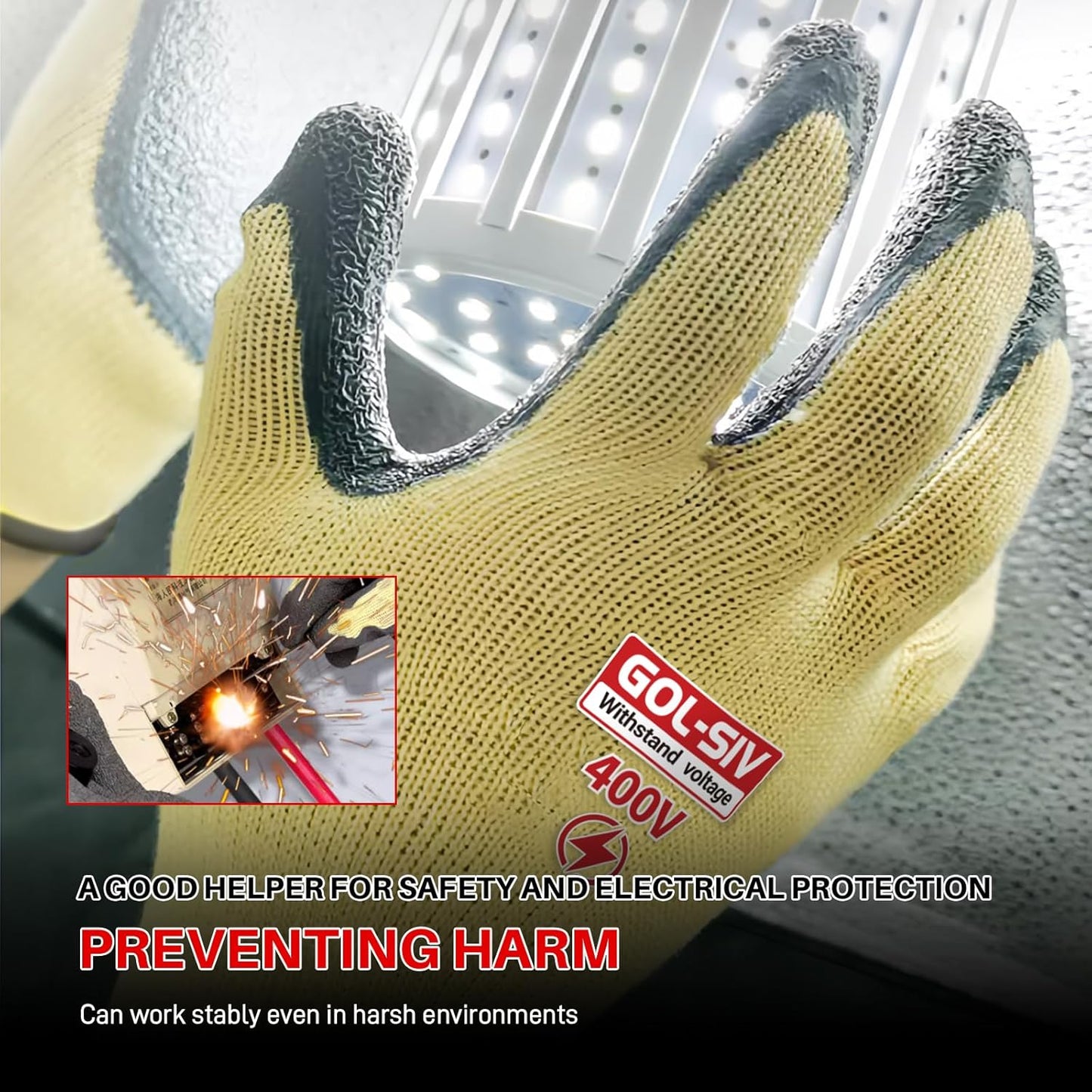 Insulated Electrician Gloves,400V Low Voltage Electrical Gloves For Men,Rubber Safety Work Gloves,Non Slip (Large)