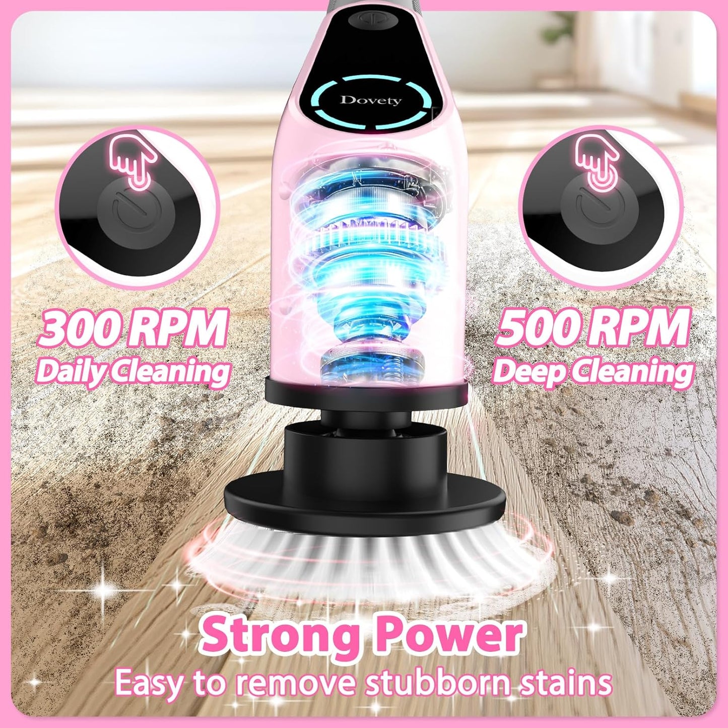 Electric Spin Scrubber, Cordless Cleaning Brush, Shower Scrubber with 8 Replaceable Brush Head, Power Cleaning Brush with Extension Handle, 2 Adjustable Speed, for Bathtub Tile Floor (Pink)