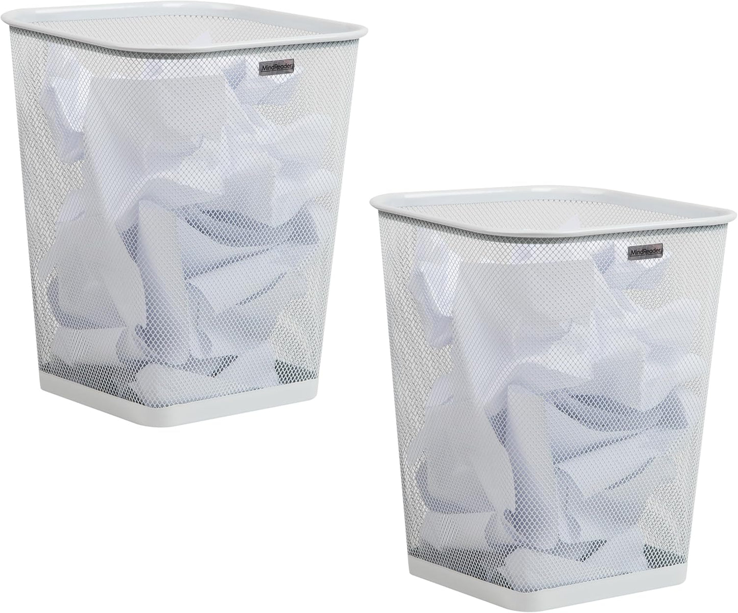 Mind Reader Mesh Trash Can, Square Wastebasket for Office or Home, 5 Gallon Capacity, Metal Mesh, Set of 2, White