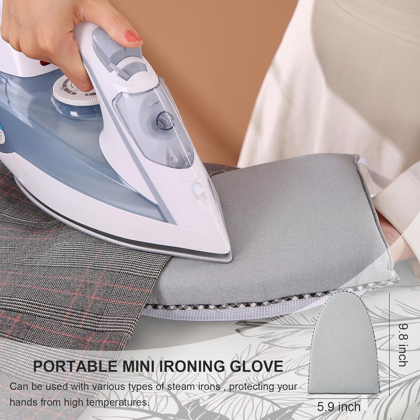 Ironing Board,Foldable Ironing Board Adjustable Height Compact Iron Board Thick Steel Tube Iron Board with Holder,Replacing Cloth Cover and Mini Handheld Gloves(Leaf Print)