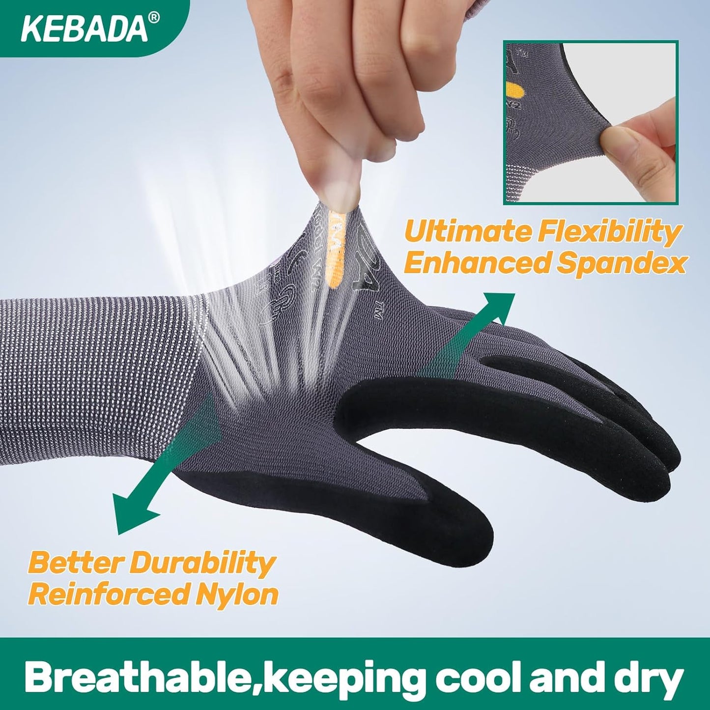 Kebada W2 Work Gloves for Men and Women, Nitrile Coated Working Gloves for Gardening, Construction, Warehouse, Safety Gloves for Work in Yard and Outdoors, 6 Pairs, XL