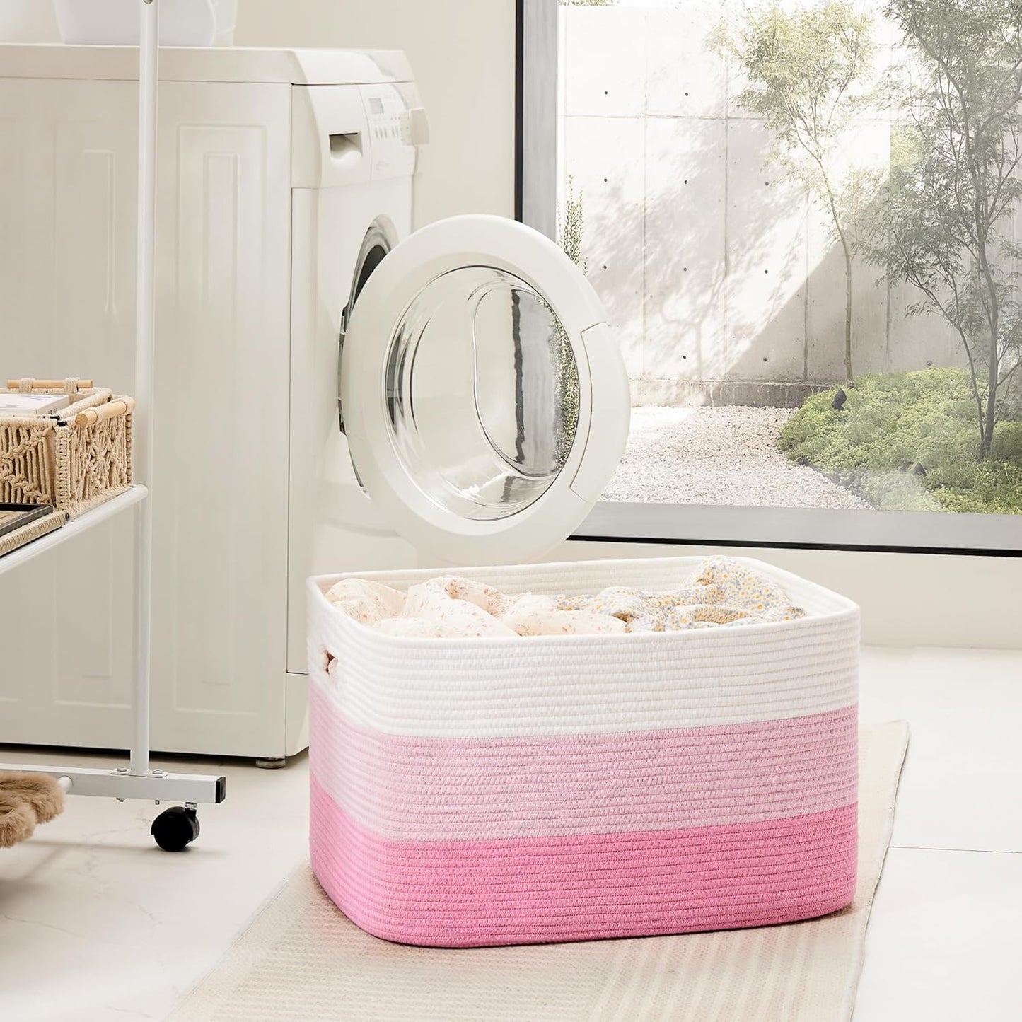 Blanket Basket,Rectangle Woven Baskets for Storage,65L Laundry Basket for Decorative Nursery Blanket,Toys,Dirty Clothes and Magazine in Shelves,Baby Room,and Living Room