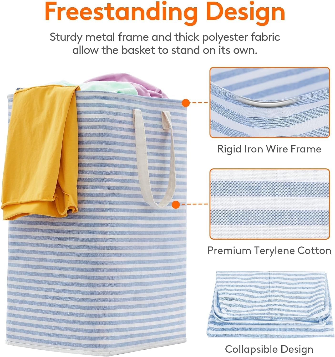 Lifewit 3 Pack Laundry Hamper Large Collapsible Laundry Baskets, Freestanding Waterproof Clothes Hamper with Easy Carry Handles in Laundry Room Bedroom Bathroom College Dorm for Adults, Blue, 3 x 80L