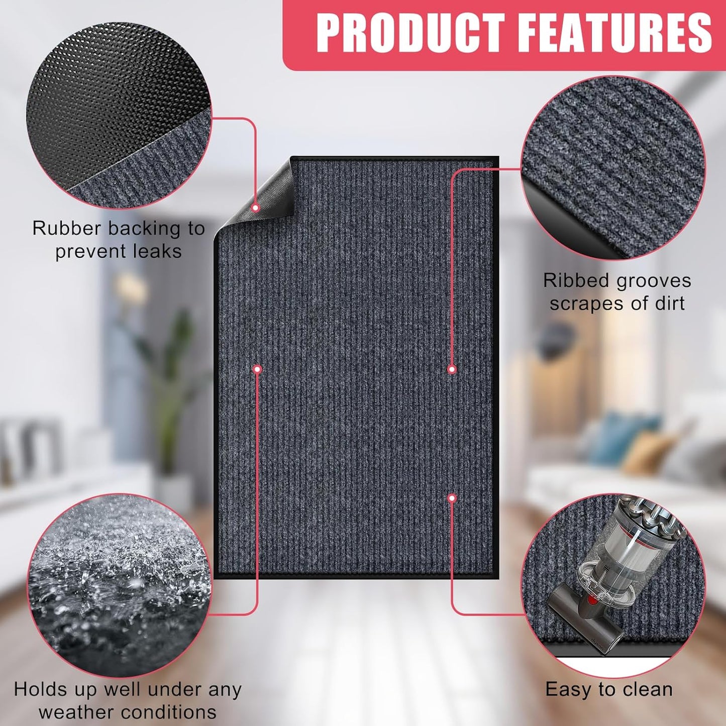 Kuyal Front Door Mat, 3'x5' Indoor Outdoor Entrance Mat, Commercial Floor Mats Inside Outside Entrance, Heavy Duty Durable Welcome Mats, Rubber Backing Non Slip Outdoor Mats for Entryway,Dark Gray