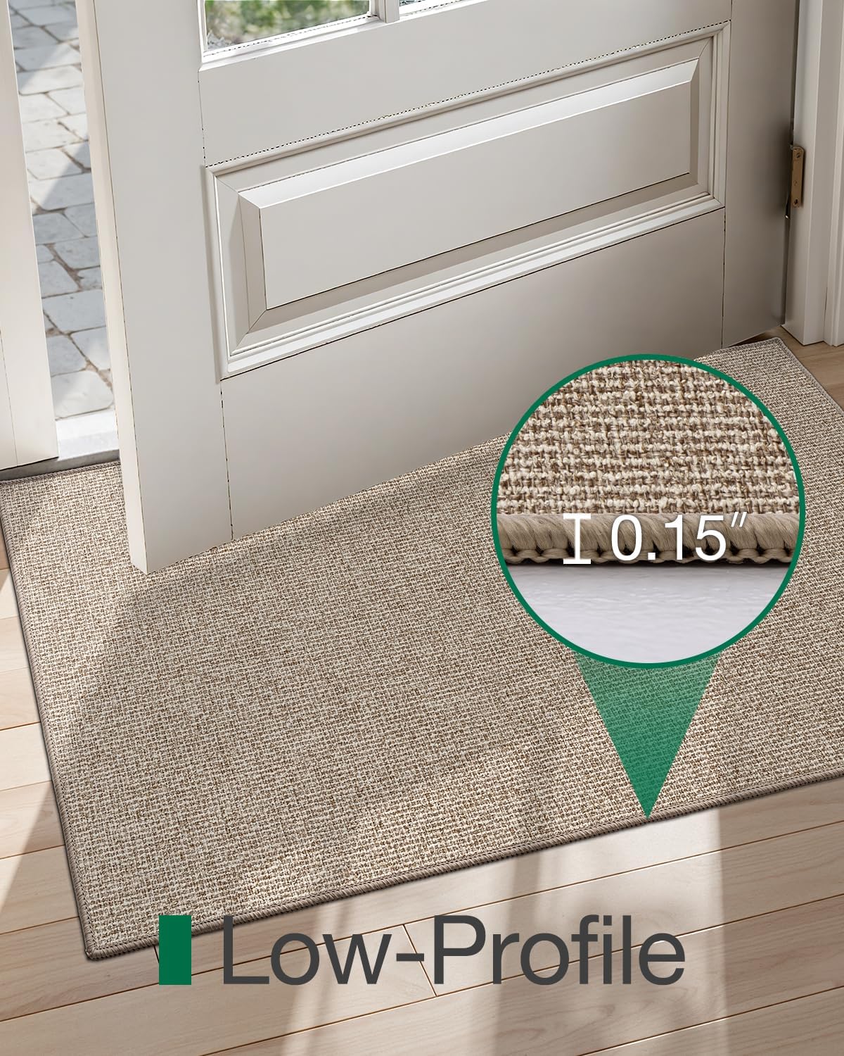 LUMI Indoor Door Mat 24"x36", Ultra Thin Low Profile Non-Slip Doormat for Home Entrance, Absorbent & Stain-Resistant Welcome Mats, Washable Entryway Mat for Front Door, Patio, Porch, Khaki