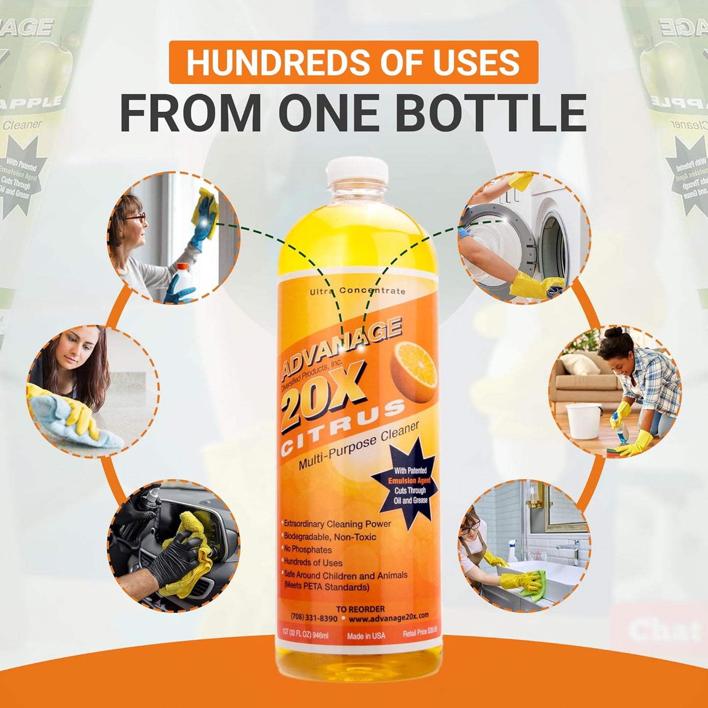 All Purpose Cleaner Concentrate - Advanage 20X The Wonder Cleaner Citrus for All Surfaces Around Bathroom, Kitchen, Oil and Grease | Multi Purpose Cleaner for Household Cleaning Solution | 32 Fl Oz