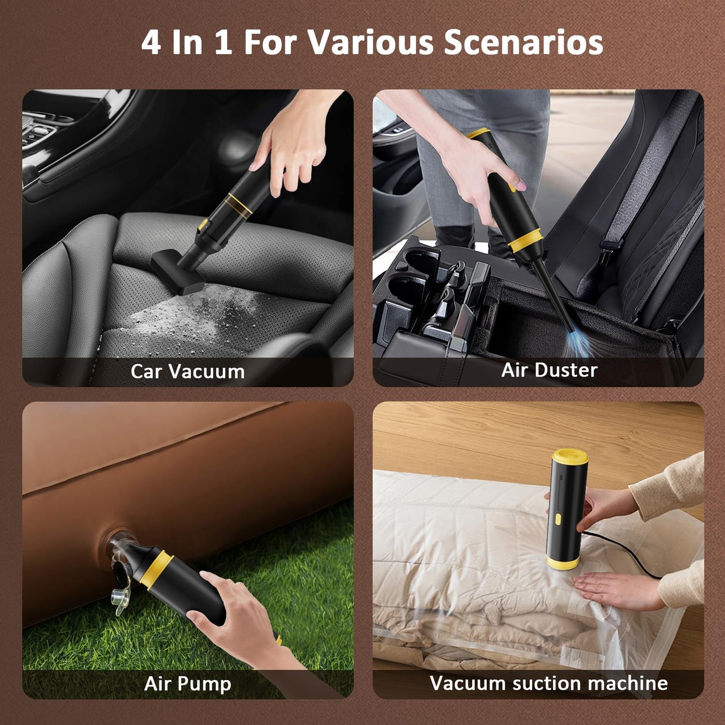 Cros 4-in-1 Mini Cordless Vacuum Cleaner, 21kPa Powerful Suction, Portable Handheld Vacuum for Car & Home, Type-C Rechargeable, Compact & Lightweight