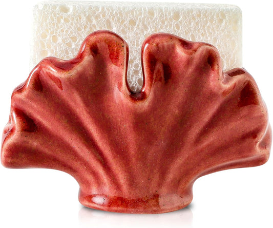 Ceramic Sponge Holder,Sponge Holder for Kitchen Sink,Compact Sink Caddy Organizer-Scouring Pad and Dish Sponge Holders,Farmhouse Kitchens Decor Cute Kitchen Gadgets Accessories(Red)