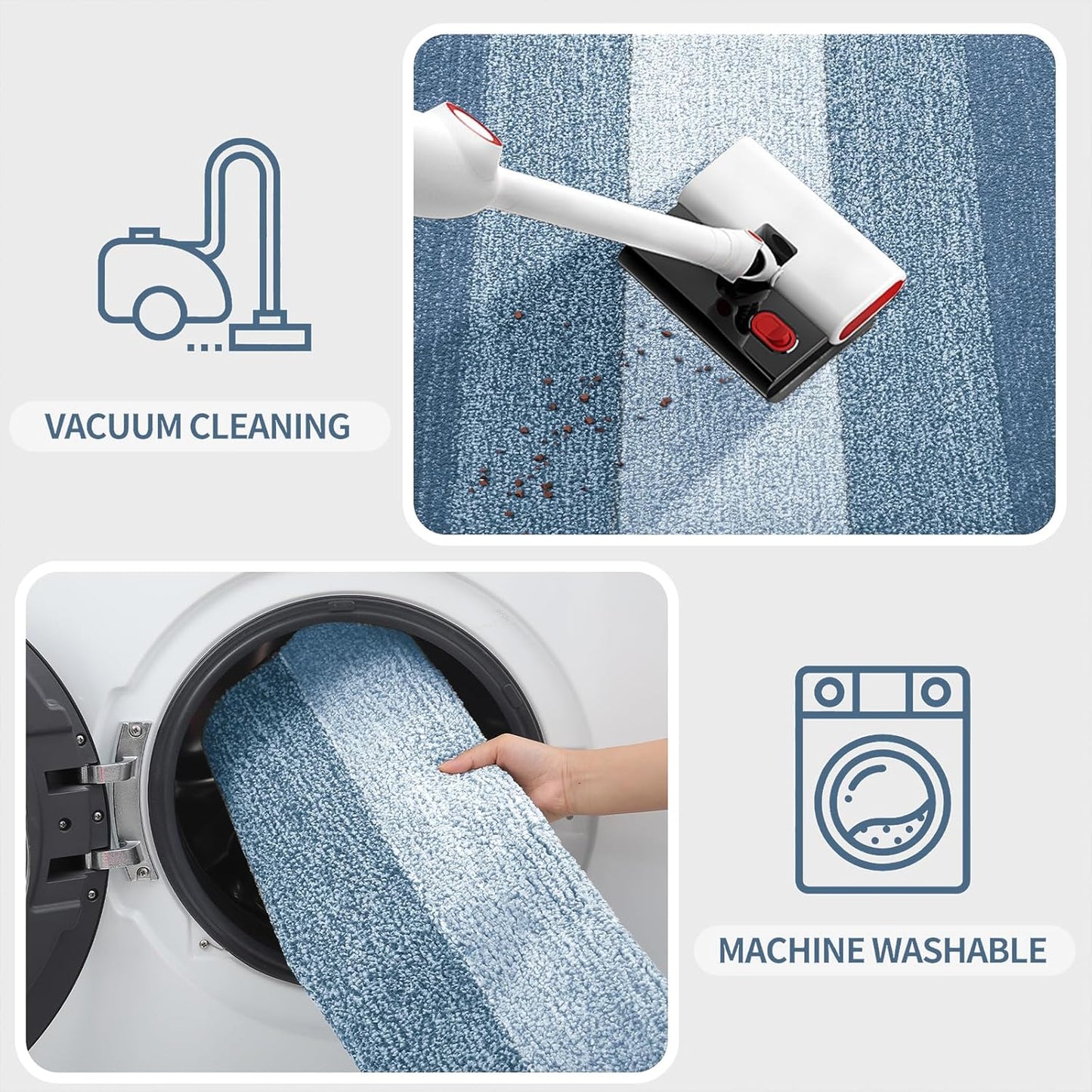 Kitinjoy Indoor Outdoor Door Mat, 59x36 Non-Slip Absorbent Dirt Trapper, Low-Profile Washable Inside Entrance Front Floor Mat, Sturdy Soft Entry Doormats for Entryway, Light Blue