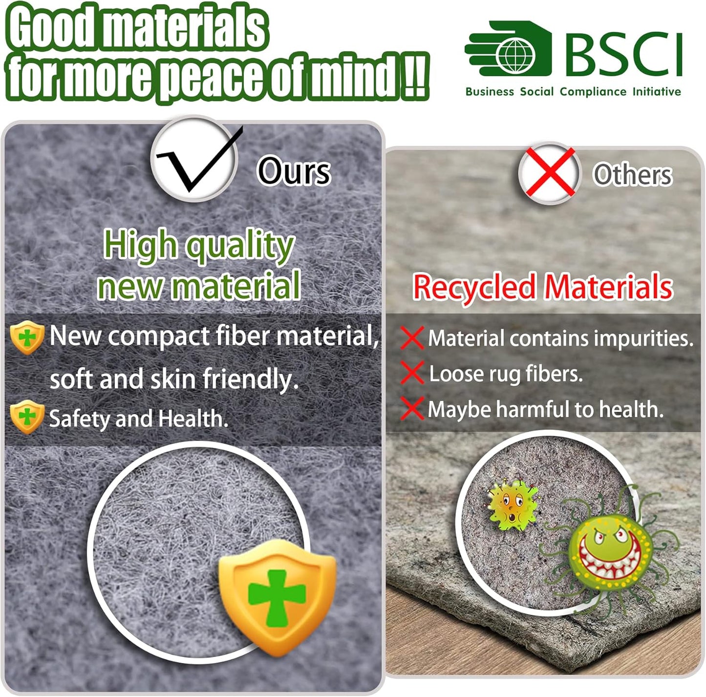 Non Slip Rug Pad Grippers - 8x11, 1/4" Thick, Felt + Rubber Double Layers Area Carpet Mat Tap, Provides Protection and Cushioning for Hardwood or Tile Floors