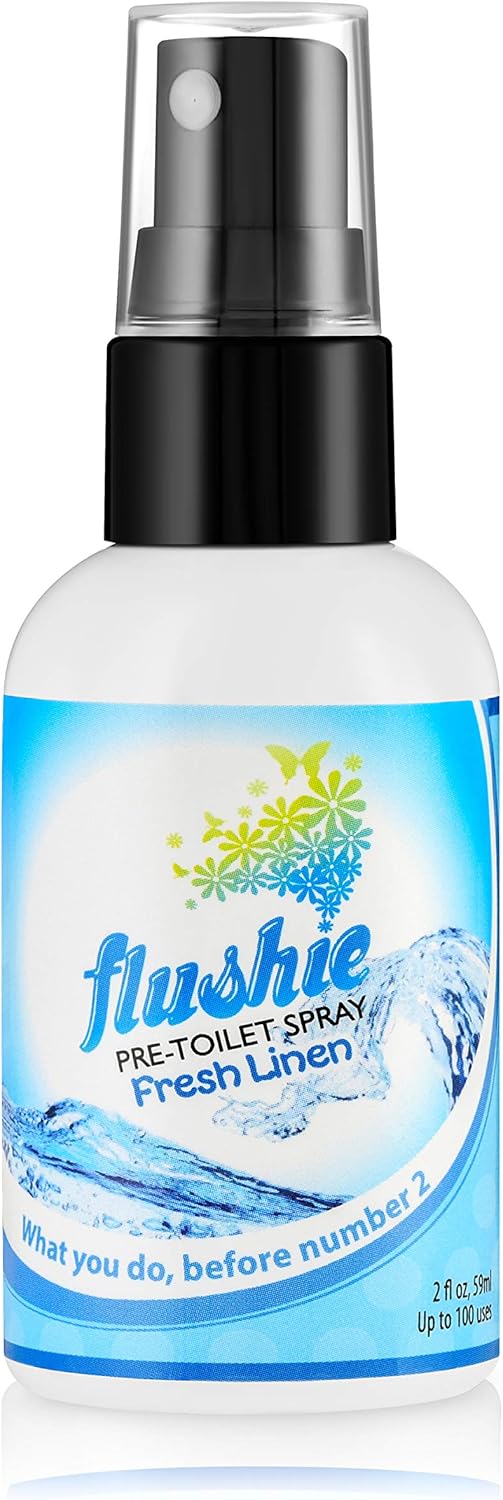 Flushie Pre-Toilet Spray - Travel Size Toilet Deodorizer and Poop Odor Eliminator (Linen, 2oz 2pack)