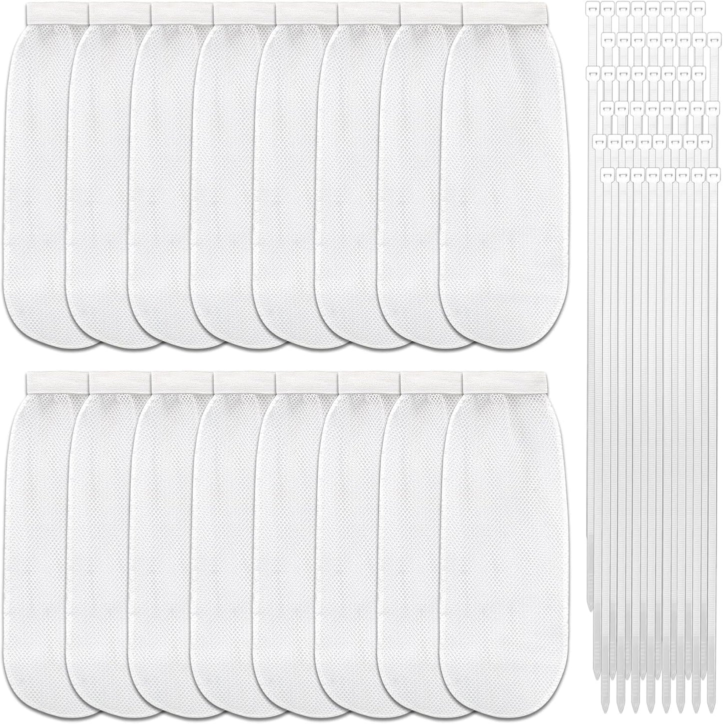 64-Piece Lint Trap and Cable Ties Set for Washing Machine, Includes 16 Nylon Mesh Lint Traps and 48 Cable Ties, Easy and Effective Lint Filtration (White)