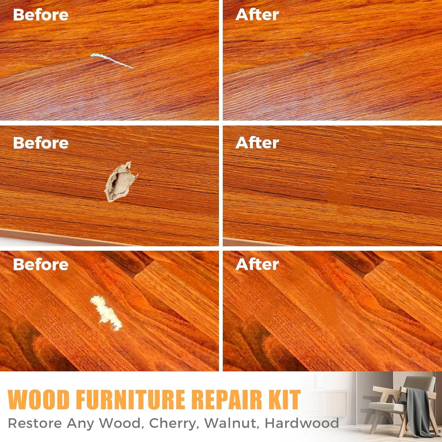 Wood Furniture Repair Kit- Set of 41 Laminate Vinyl Floor Repair Kit Wood Fillers,Floor Scratch Repair, Touch Up Markers, Restore Hardwood Scratches, Cracks, Hole for Floor, Table, Door, Cabinet