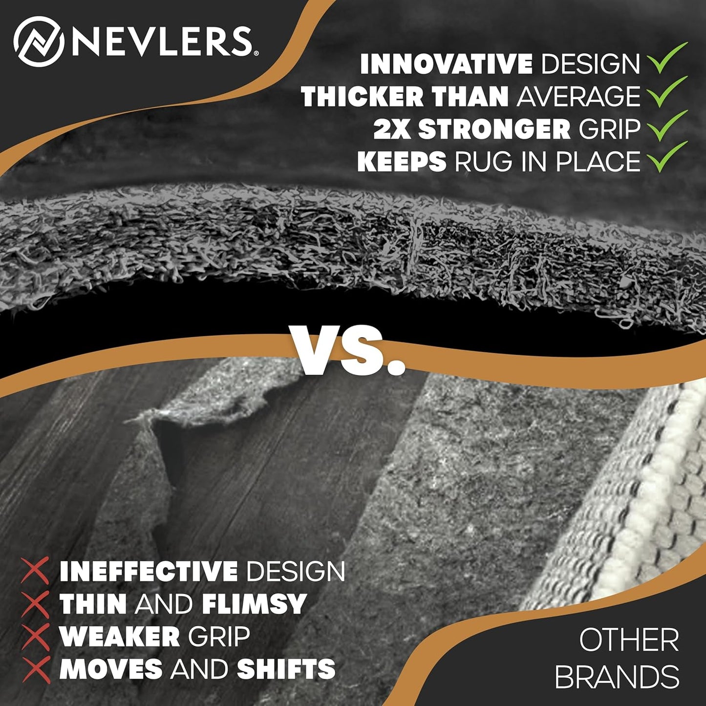 Nevlers Felt Rug Pad 9x12 | 1/4" Rug Runner Liner | Anti Skid Rug Gripper for Hardwood Floors Tile Slate & Stone | Felt TPO Under Rug Non Slip Pad | Sustainable Rug Pad Non Slip Grippers