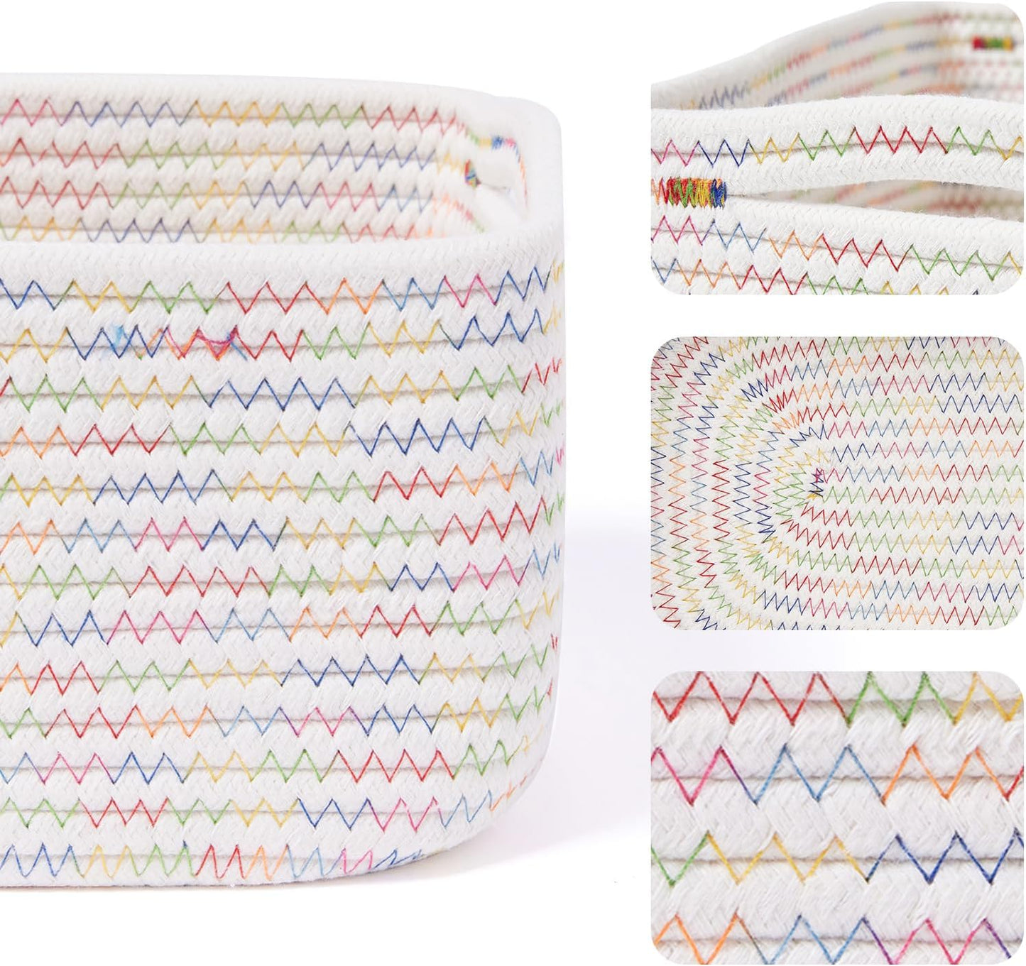 Small Storage Baskets for Organizing | Closet Organizer Bins | Shelf Toy Basket | Woven Rope Baskets | Cube Decorative Box | Shallow Basket | 13x8.5x5.1” | 3 Packs Rainbow